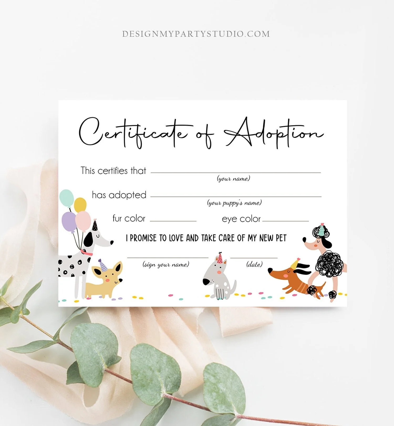Pet Adoption Certificate Puppy Adoption 97711
