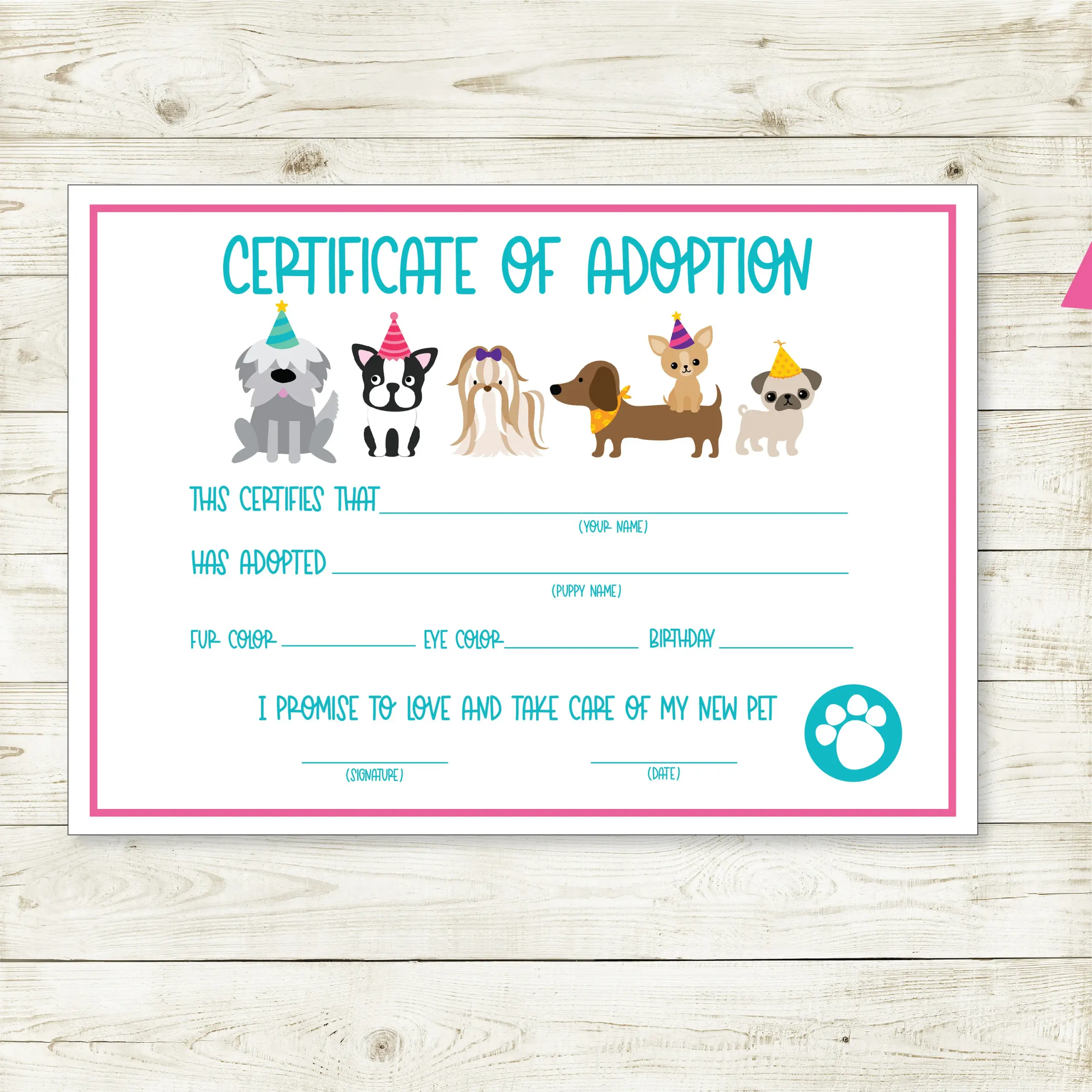 Pet Adoption Certificate Puppy Adoption