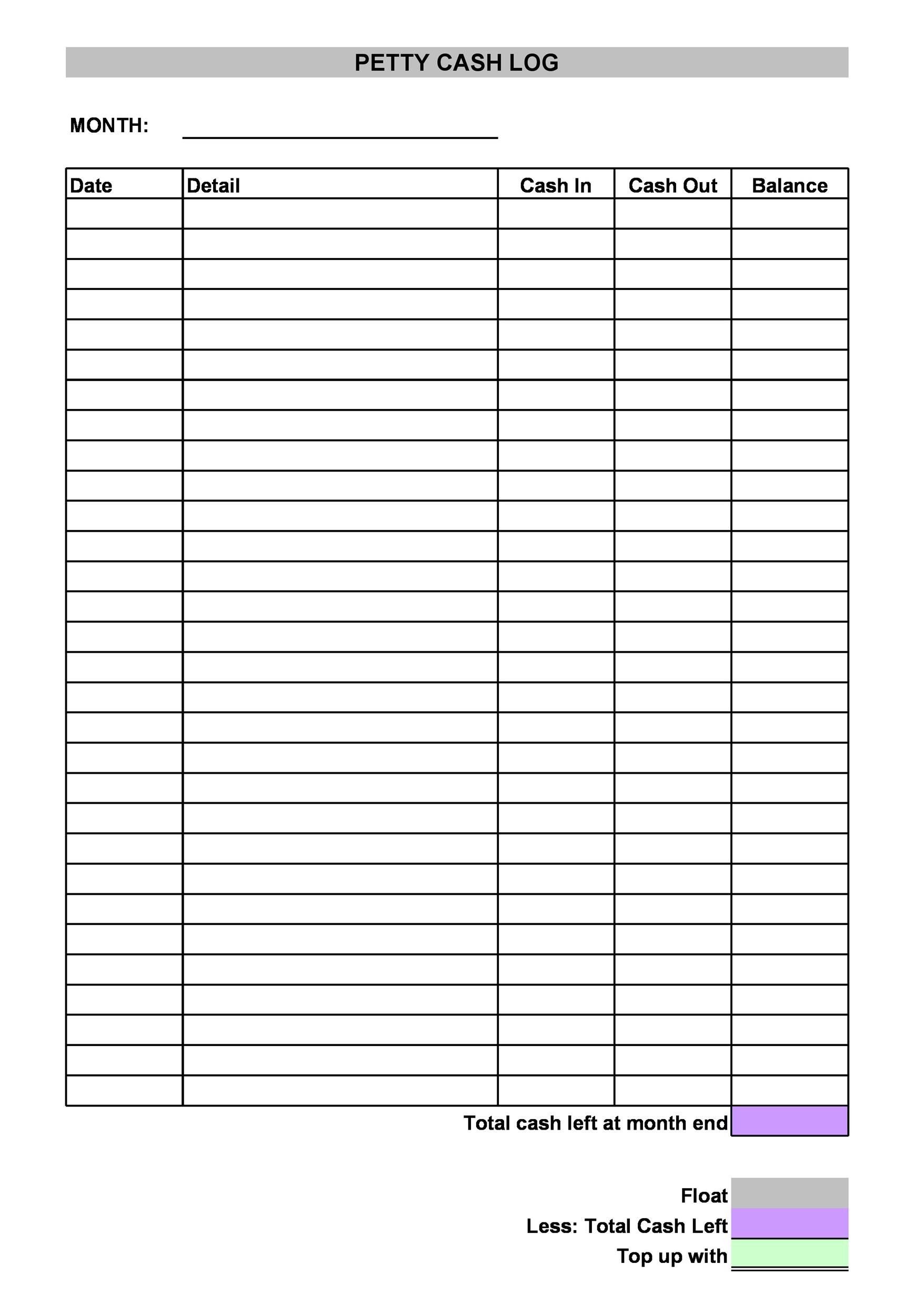 Petty Cash Log Petty Cash Log