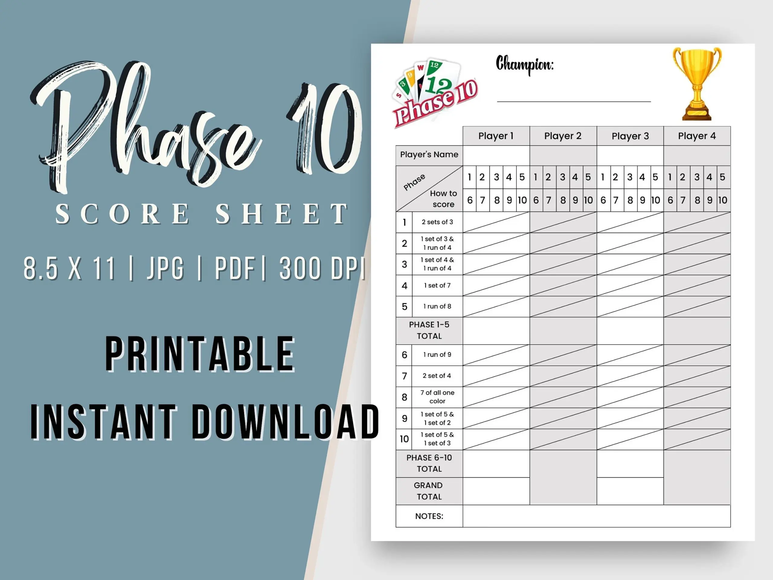 Phase 10 Score Card Printable Pdf Score