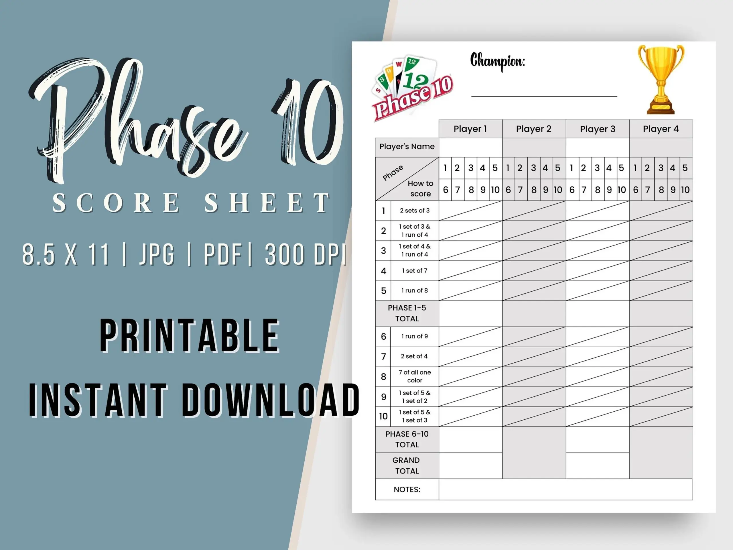 Phase 10 Score Card Printable Pdf Score