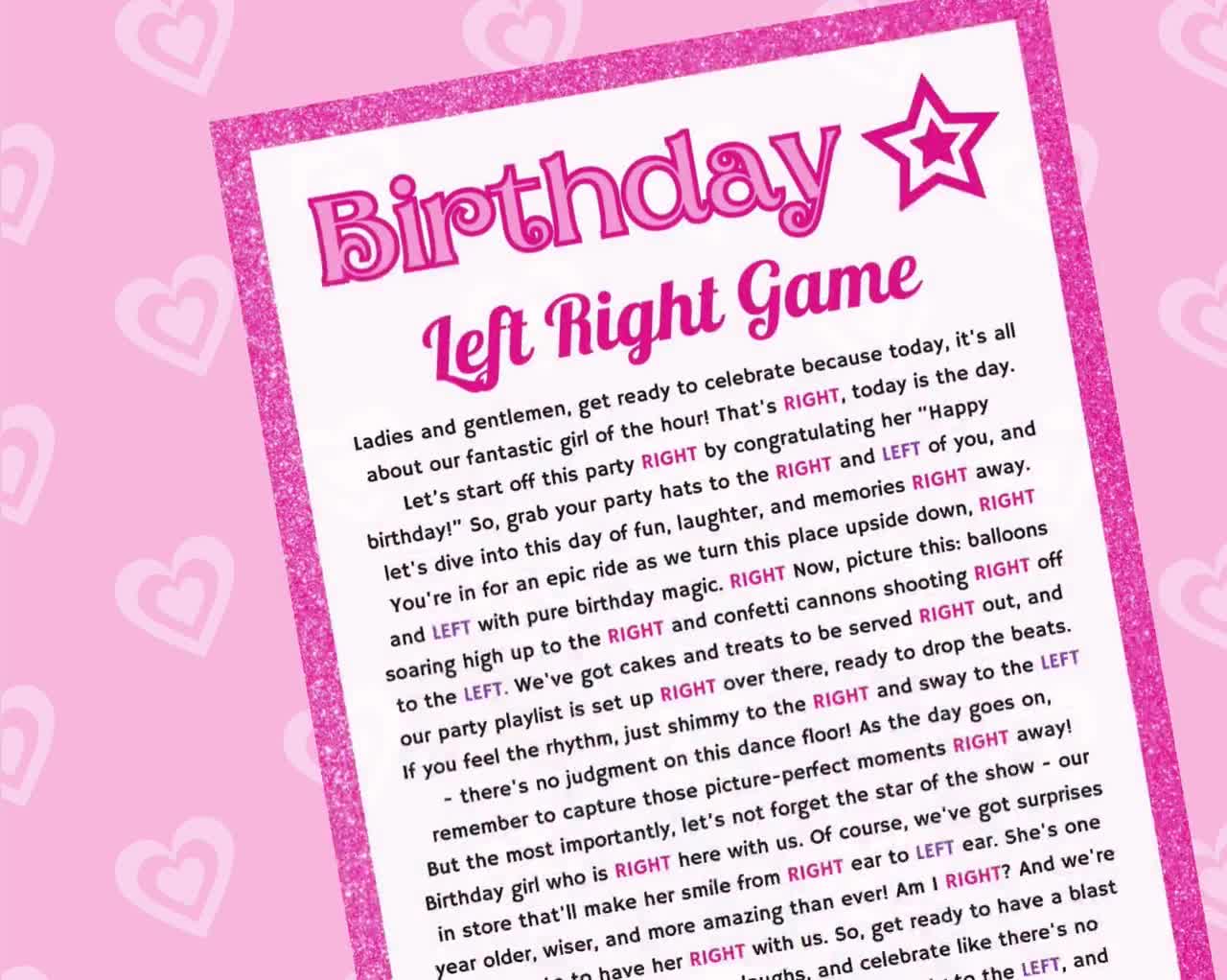 Pink Birthday Left Right Game Fun Girls