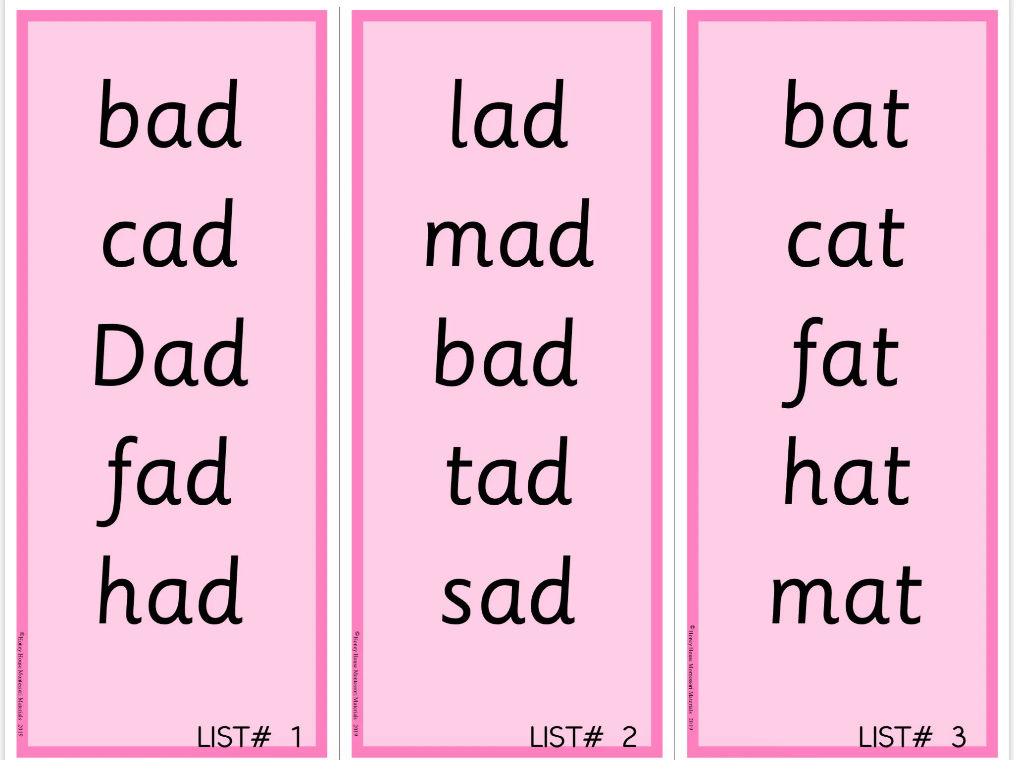 Pink Series Montessori Activity Word Pink Series Montessori Activity Word