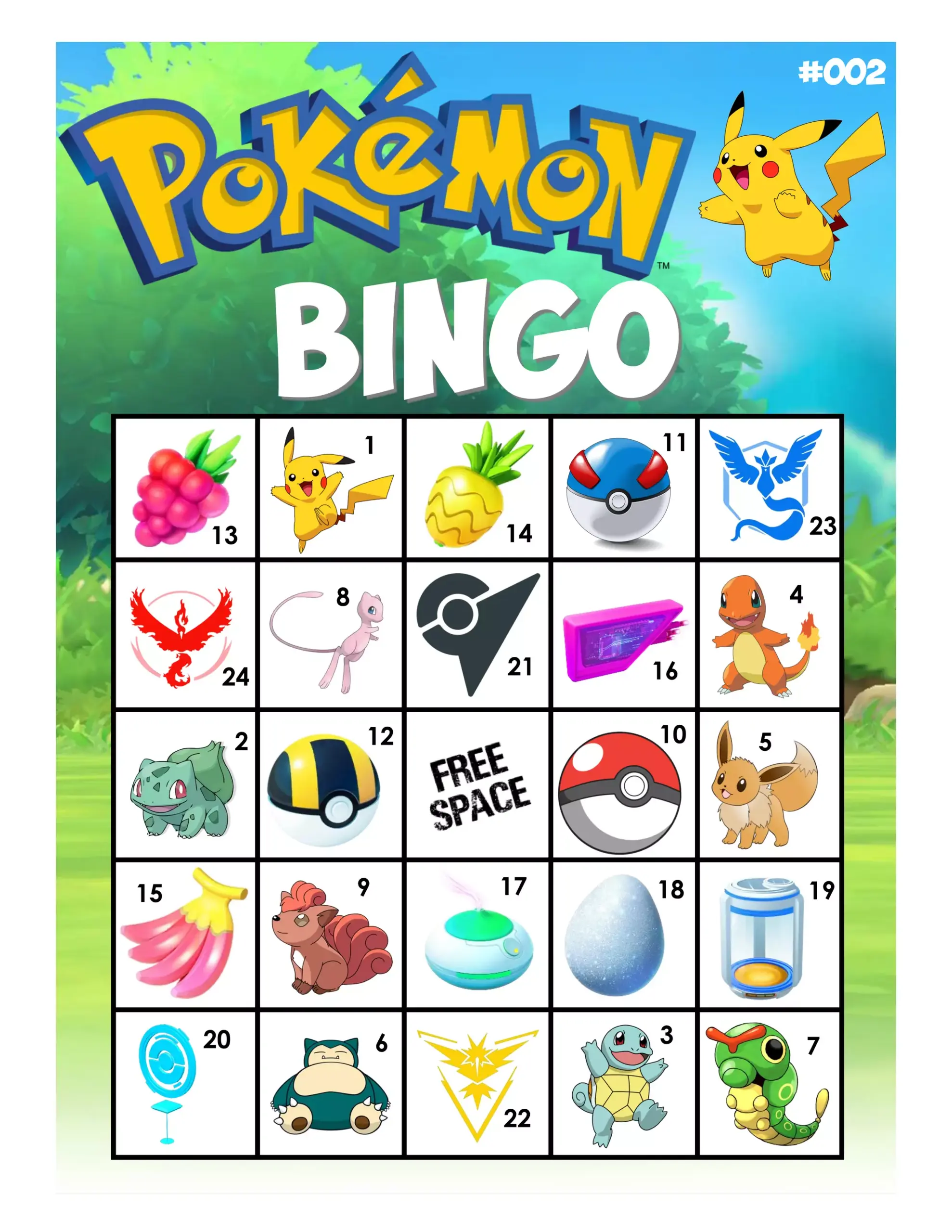 Pokemon Bingo Cards