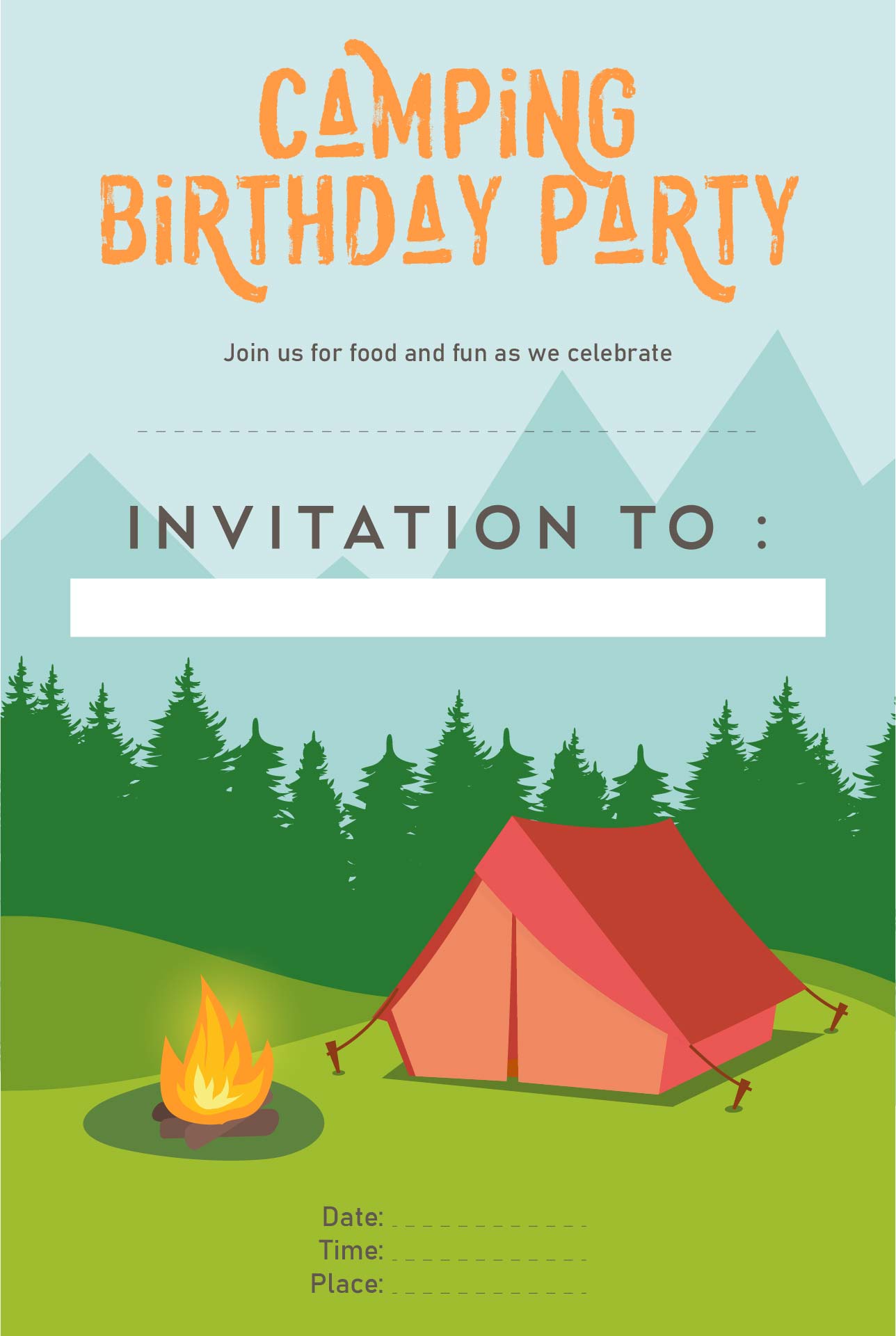 free printable camping themed birthday invitations