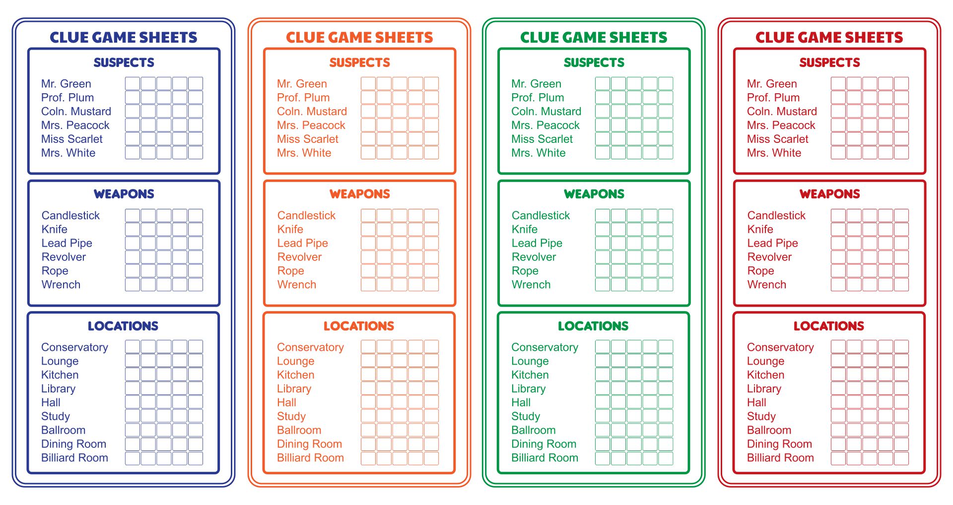 Post Clue Board Game Printable 259525 Post Clue Board Game Printable 259525