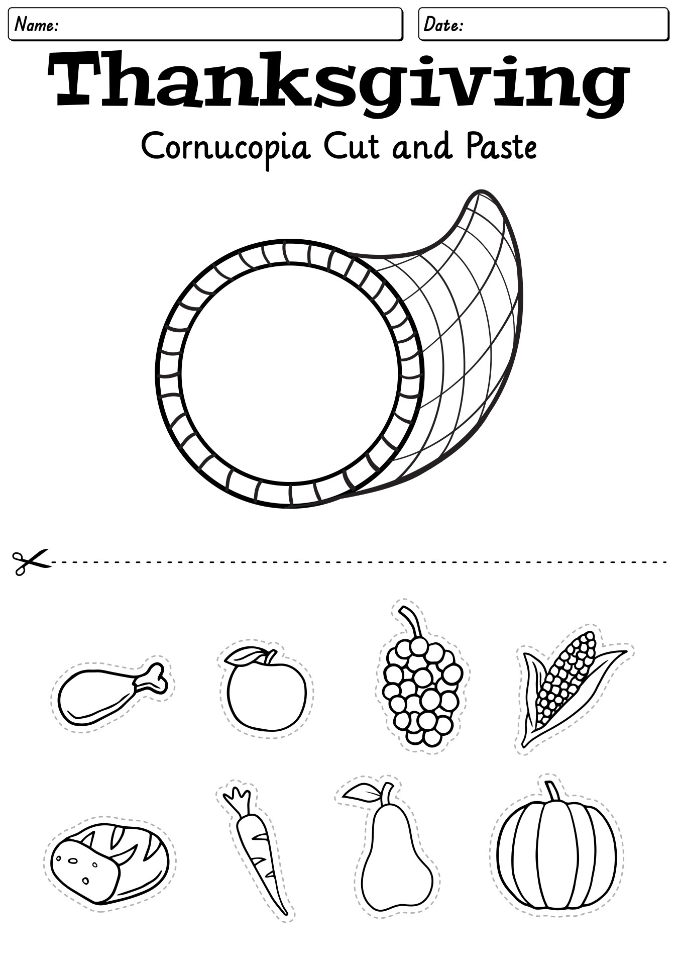 Post Color Cut And Paste Thanksgiving Worksheets 173241