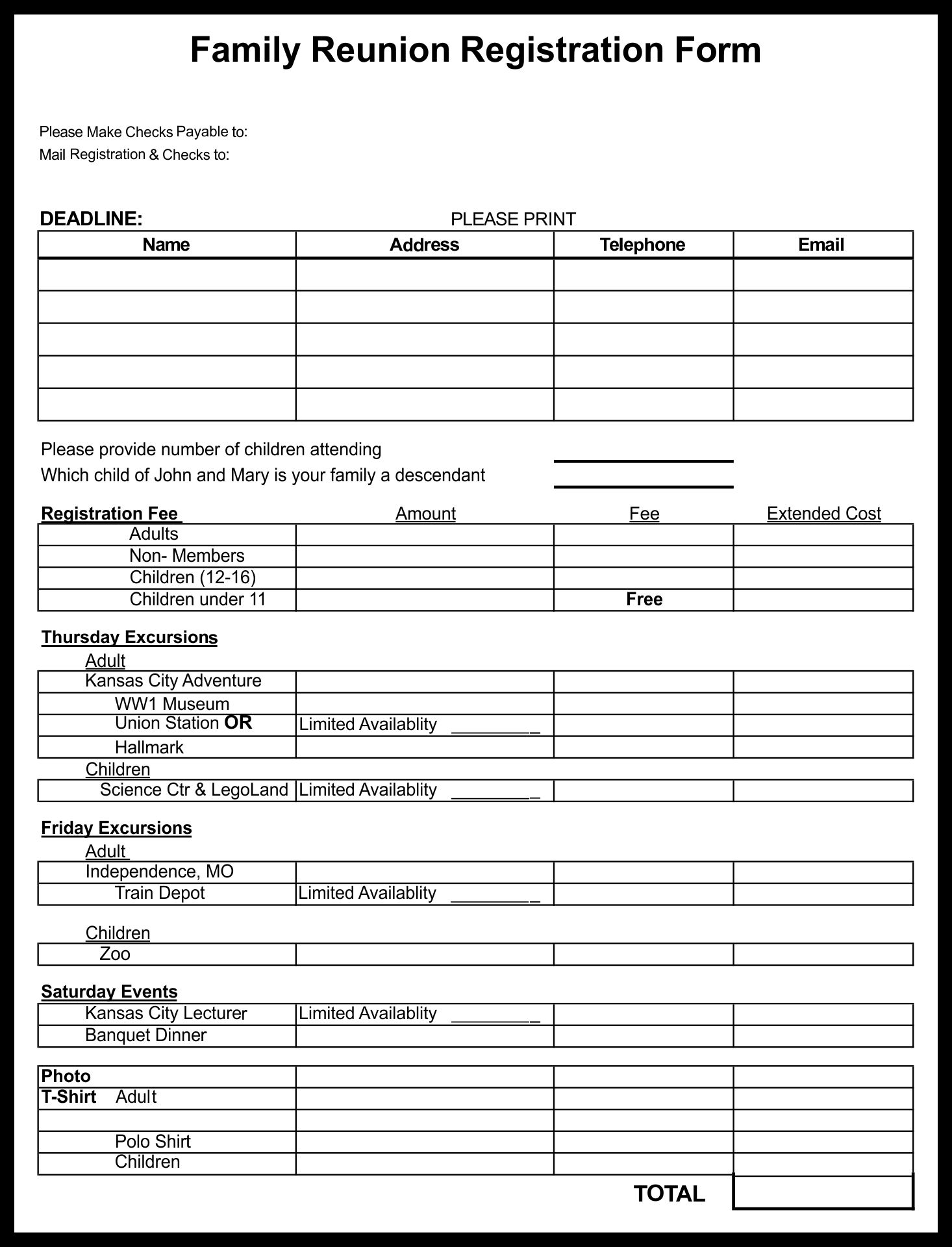 Post Family Reunion Forms Printable 291001