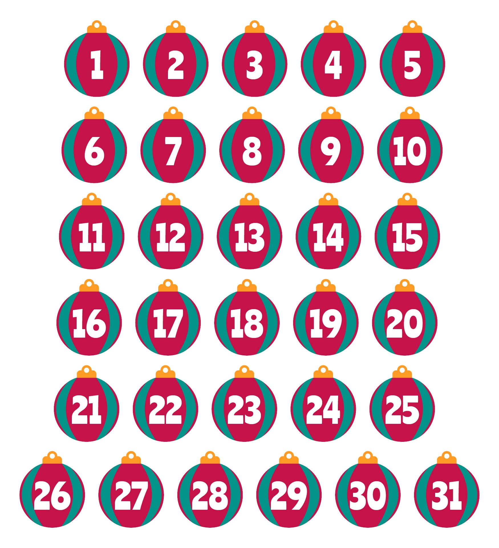 Post Free Printable Christmas Numbers 1 To 31 79848