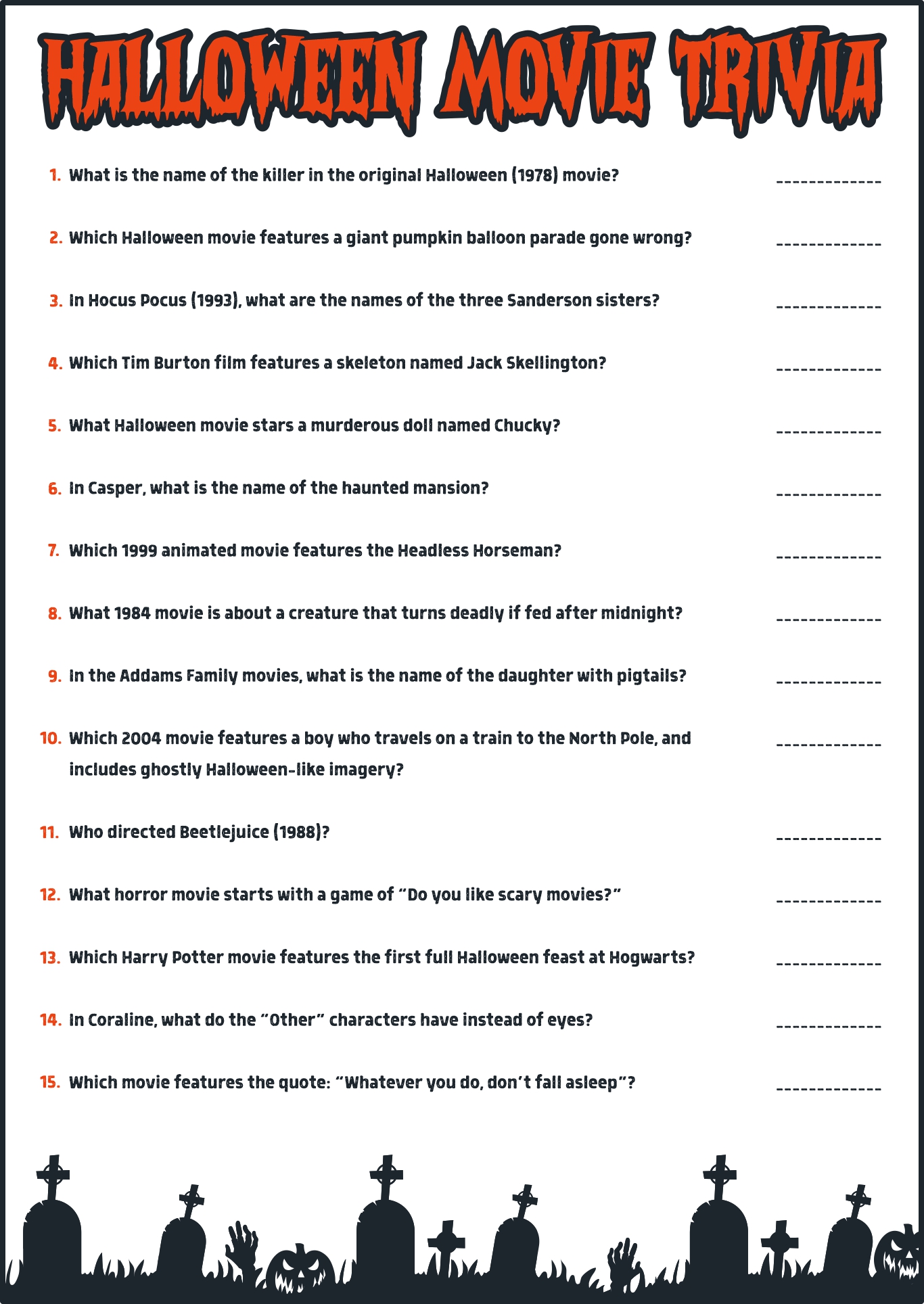 Post Halloween Movie Trivia Printable 157128