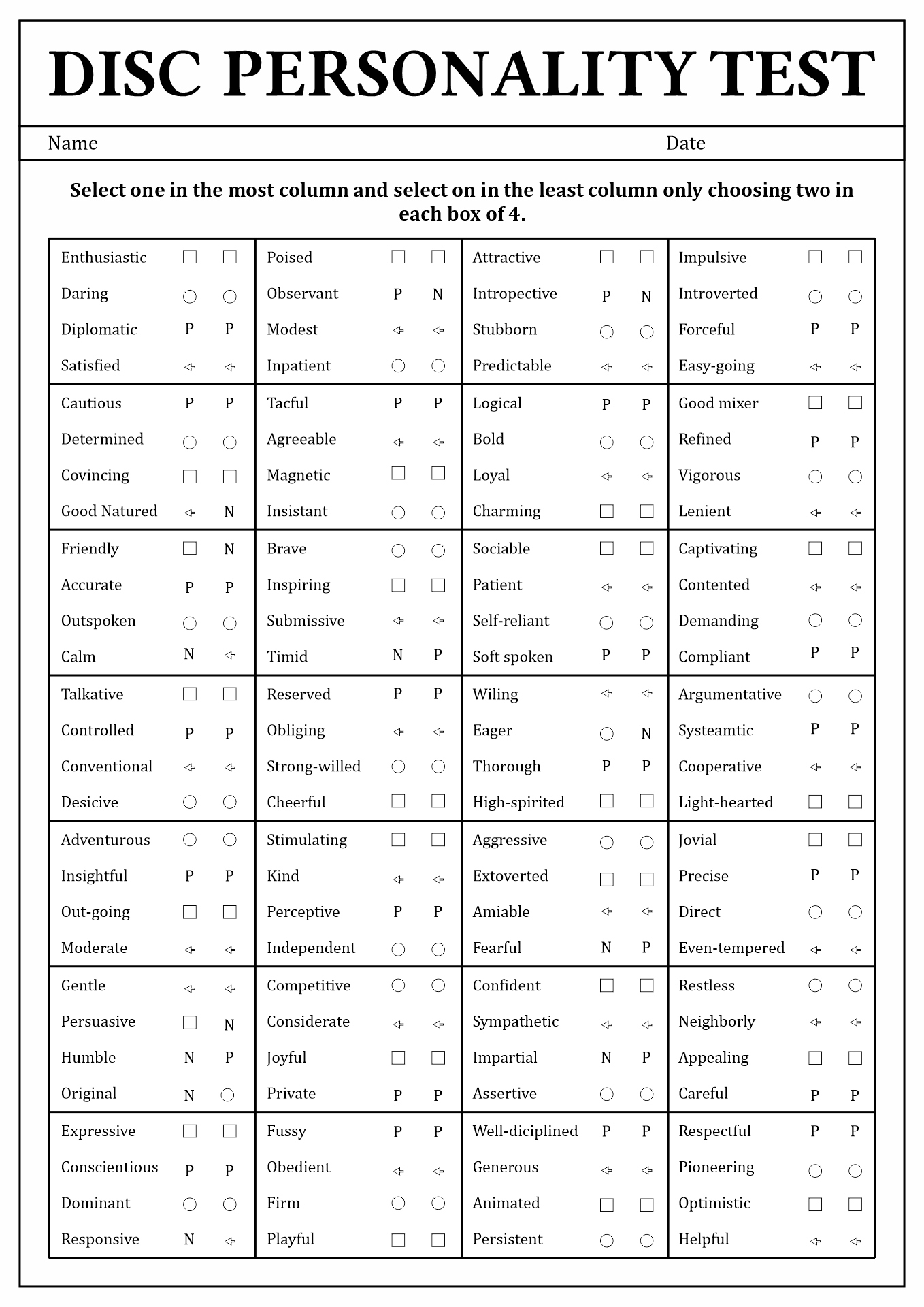 free printable personality tests for team building