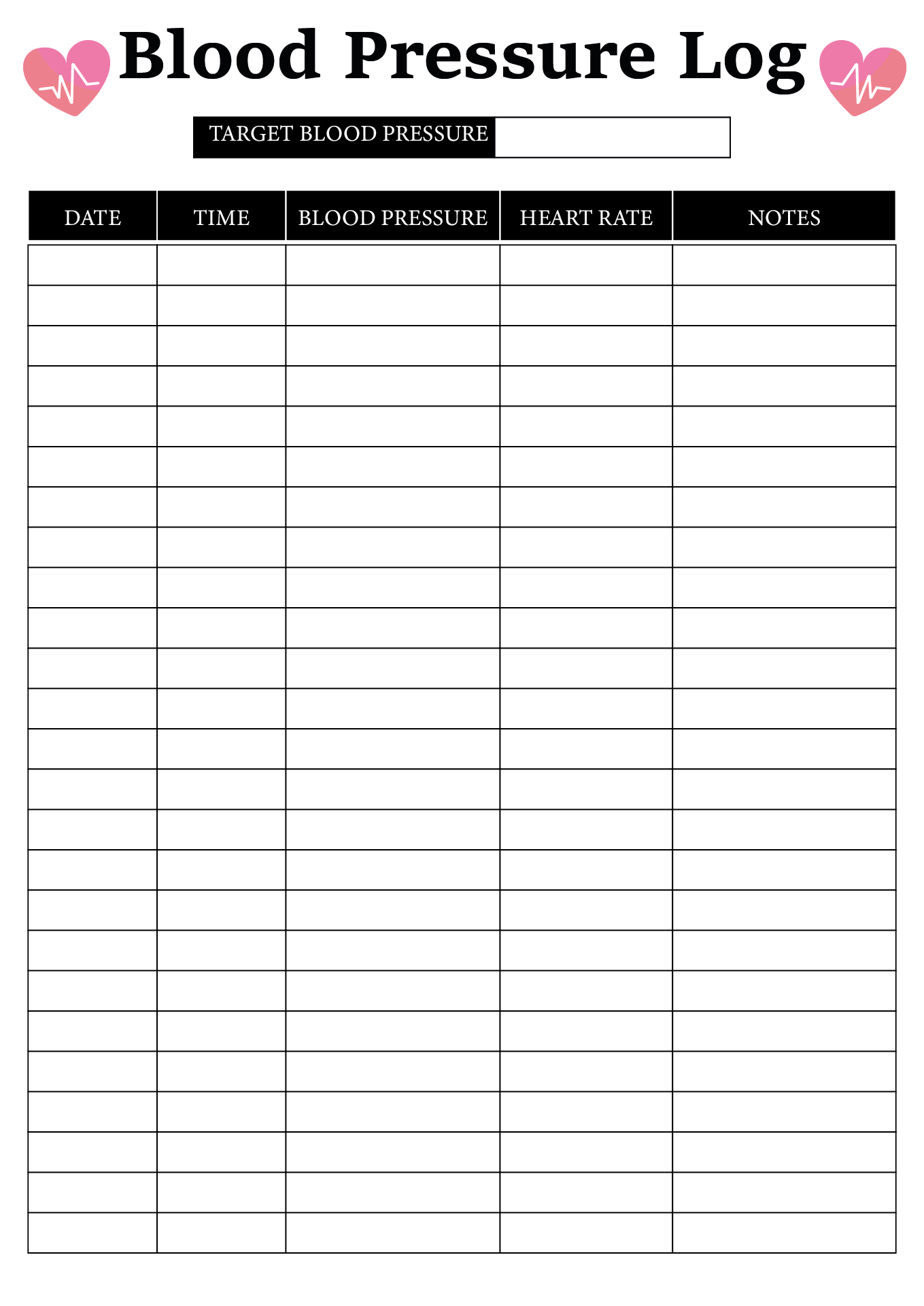 free printable blood pressure chart