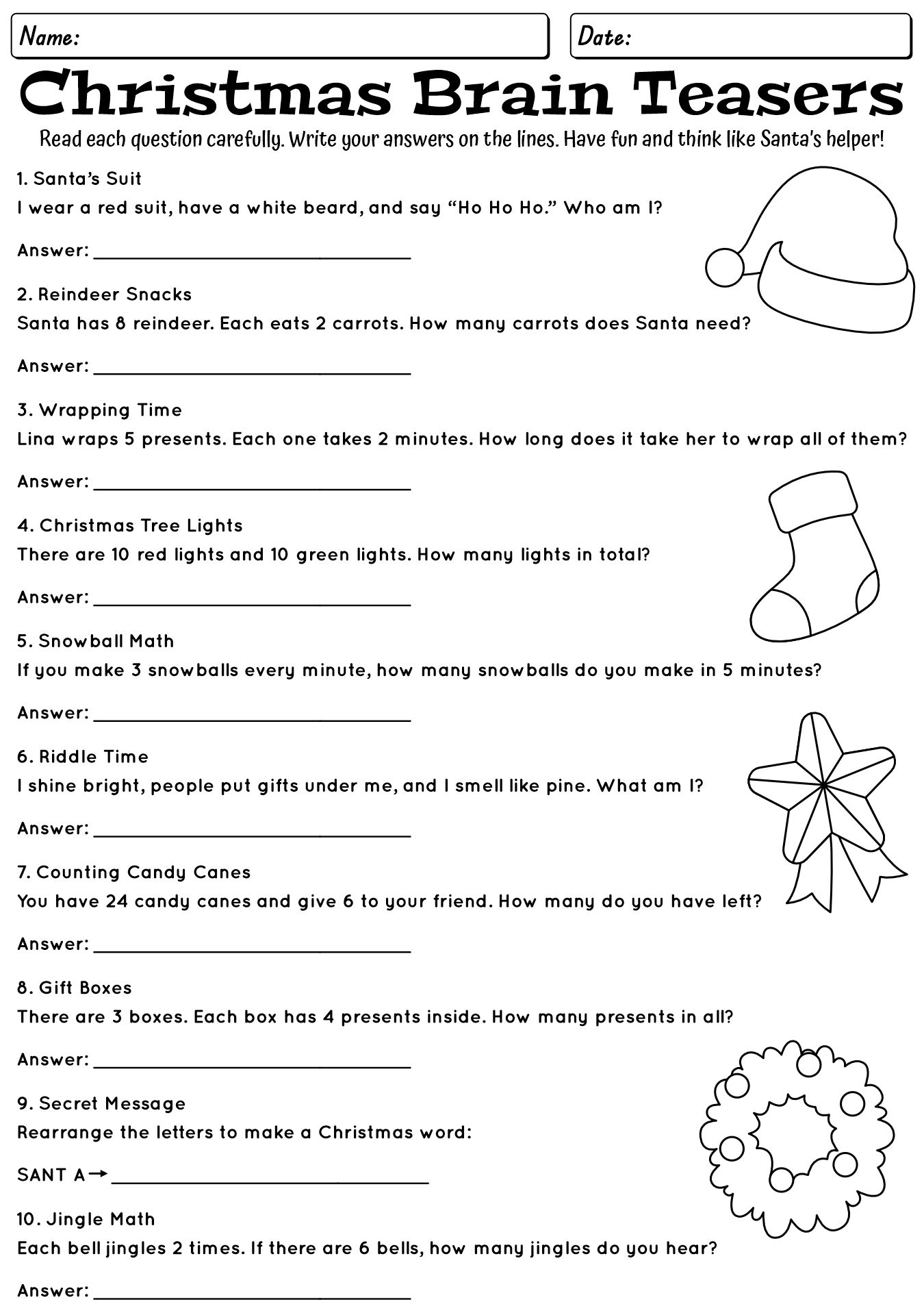 Post Printable Christmas Brain Teasers Worksheets 695729