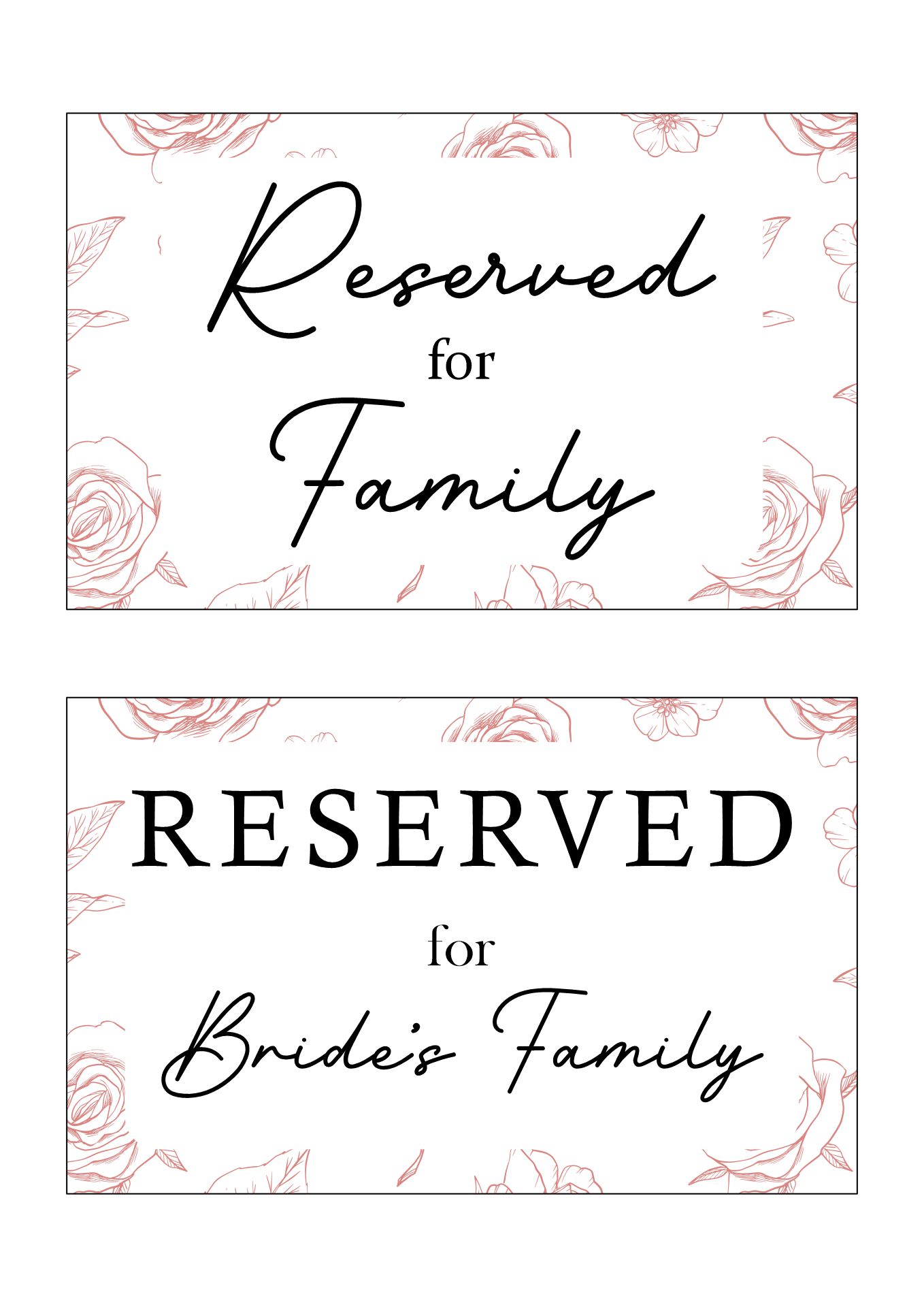 Post Printable Wedding Reserved Signs 193454