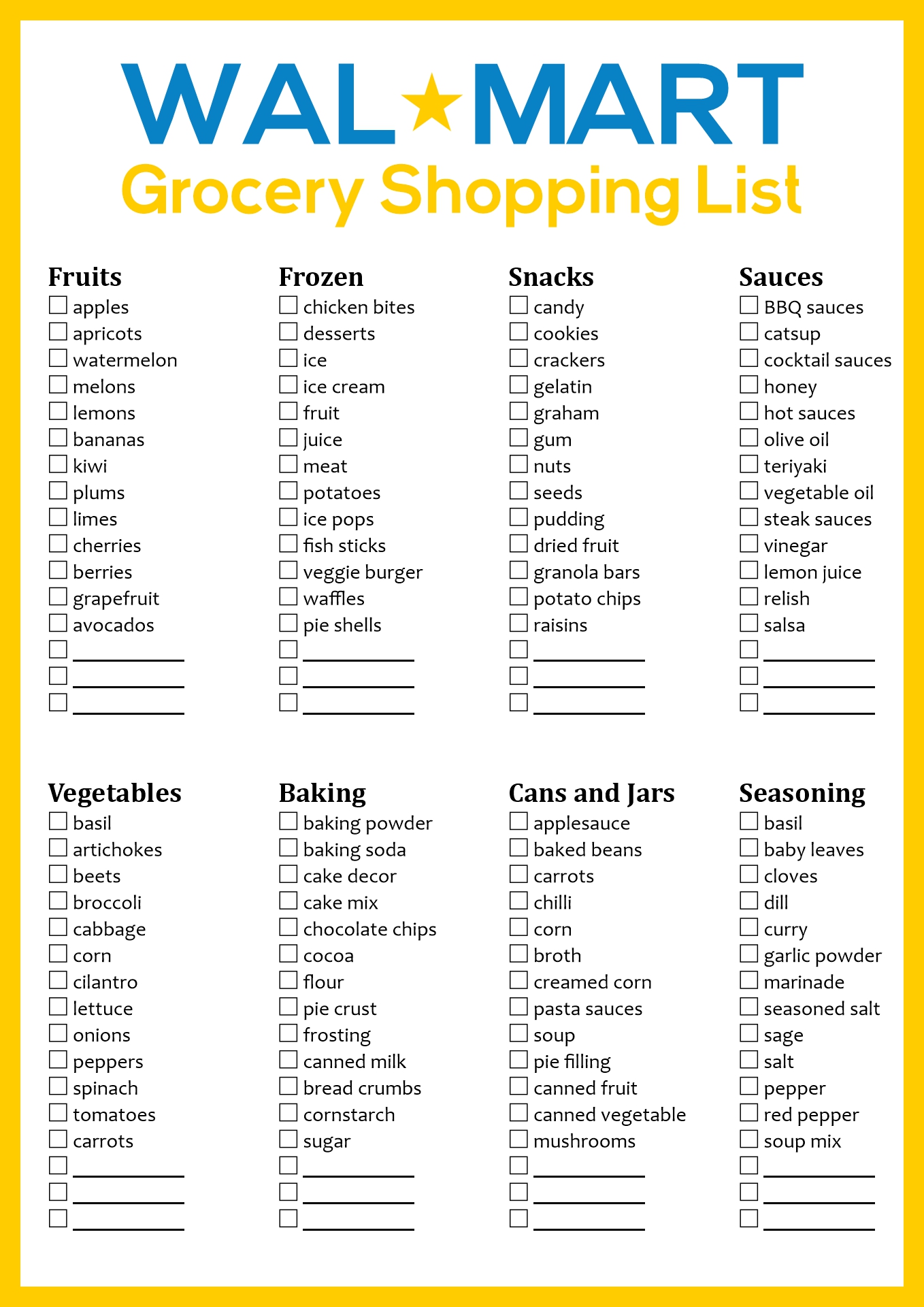 Post Walmart Grocery List Printable 29843