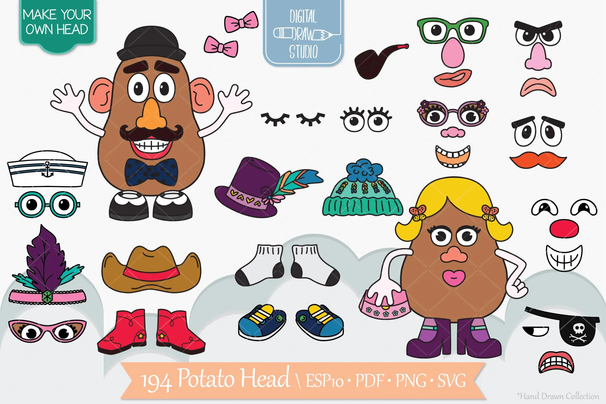 Potato Head Hand Drawn Graphic Colored Potato Head Hand Drawn Graphic Colored