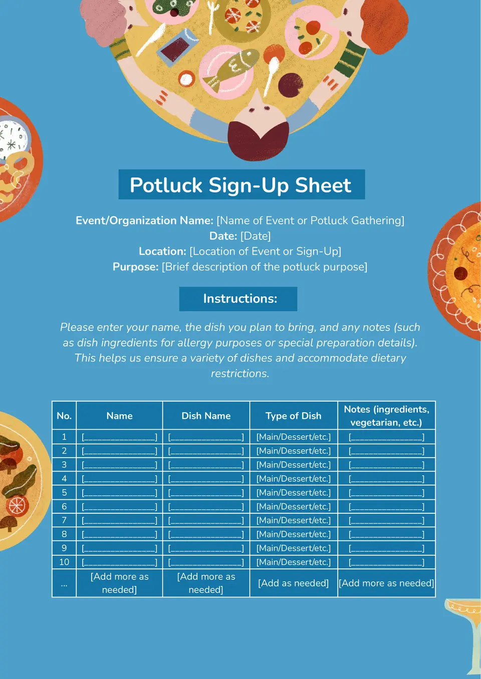 Potluck Sign Up Sheet Template Potluck Sign Up Sheet Template