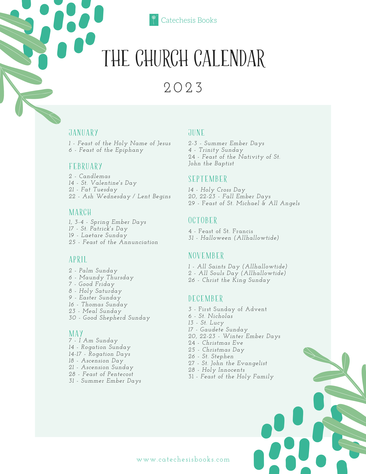 Printable 2023 Liturgical Year