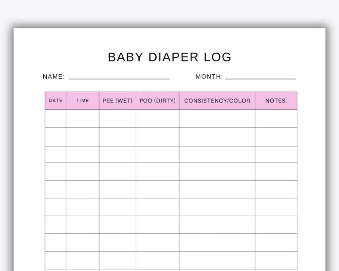 Printable Baby Diaper Log Newborn Diaper