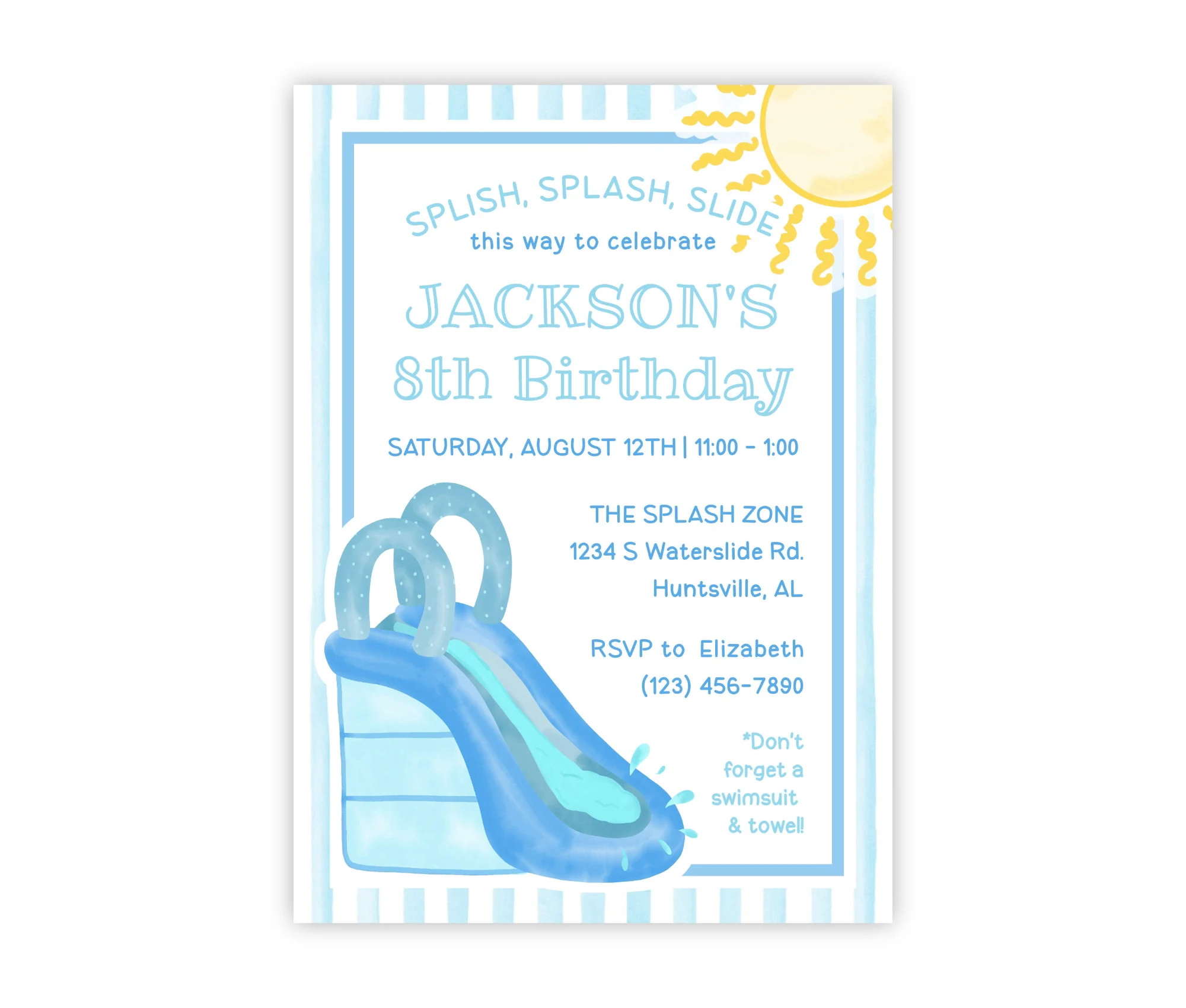 Printable Blue Water Slide Birthday