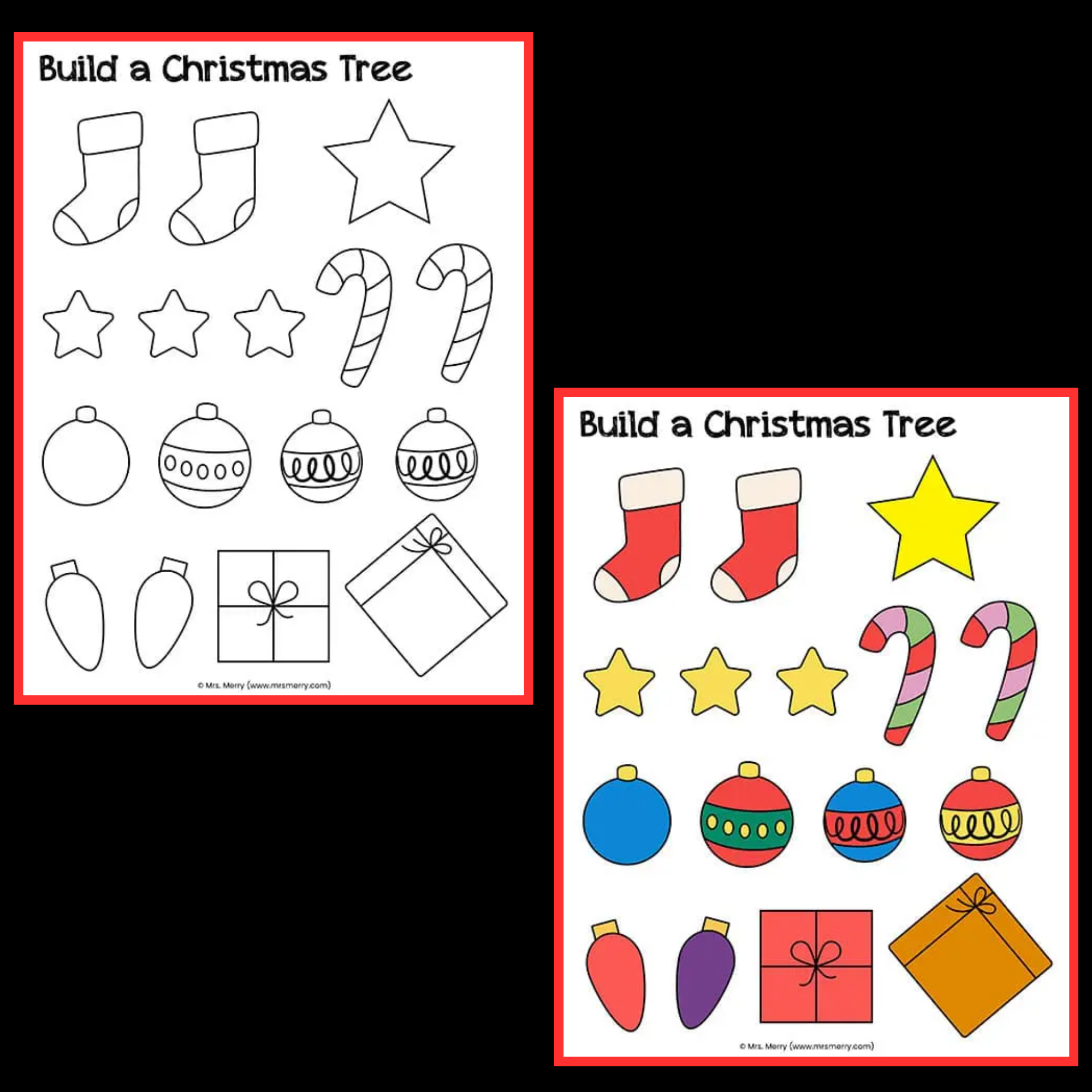 Printable Build A Christmas Tree Craftchristmas Worksheets Cut Paste Activity
