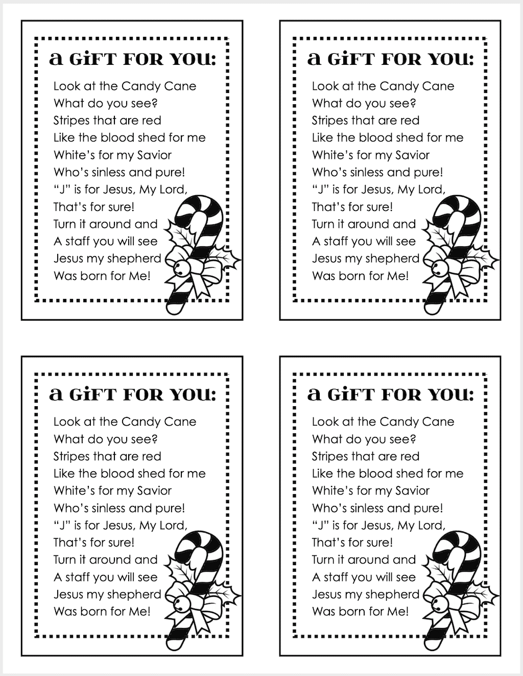 Printable Candy Cane Poem For Christmas