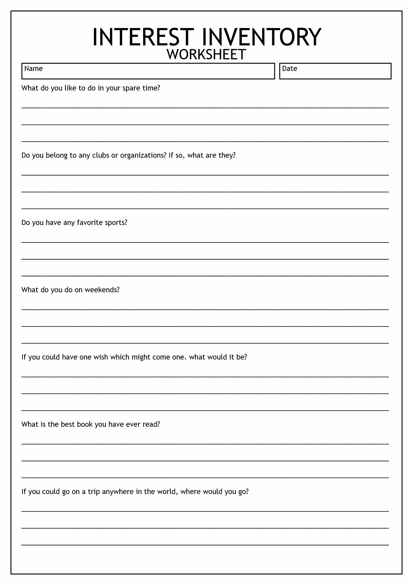 Printable Career Interest Inventory