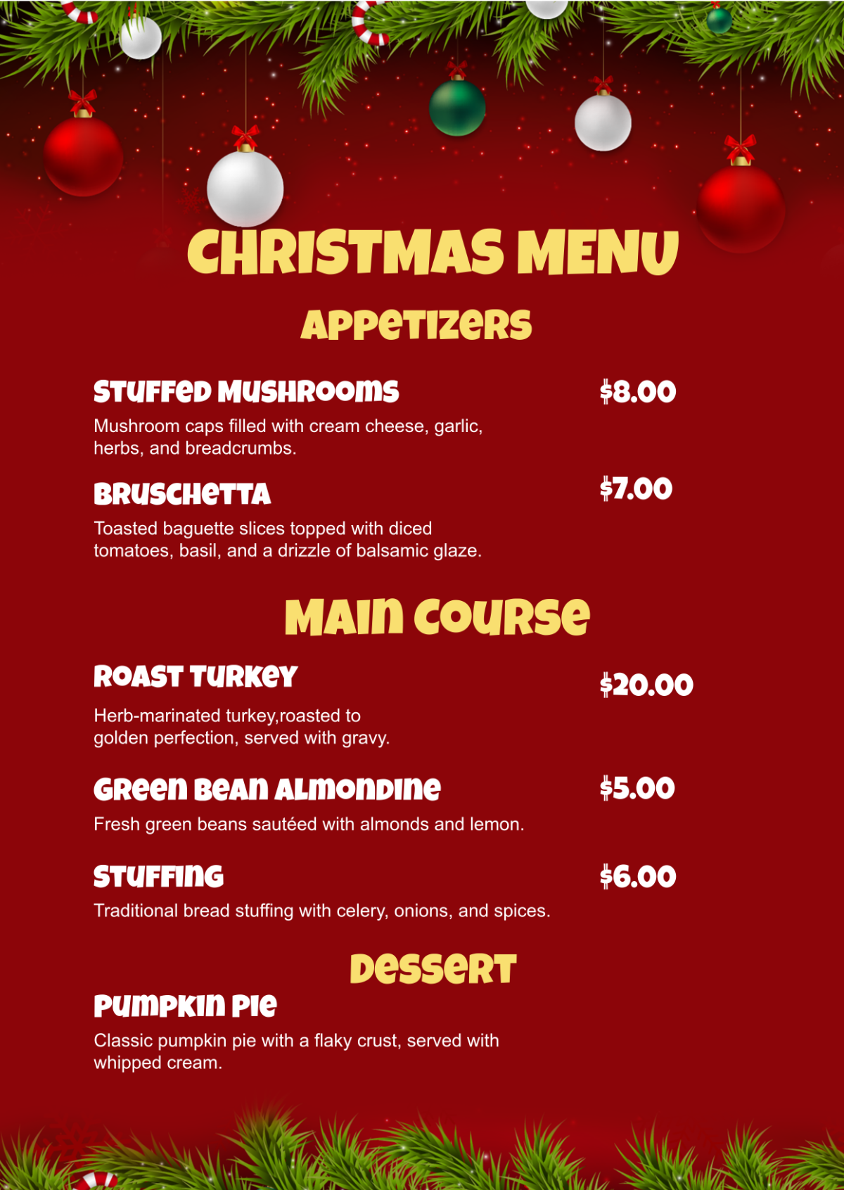 Printable Christmas Menu