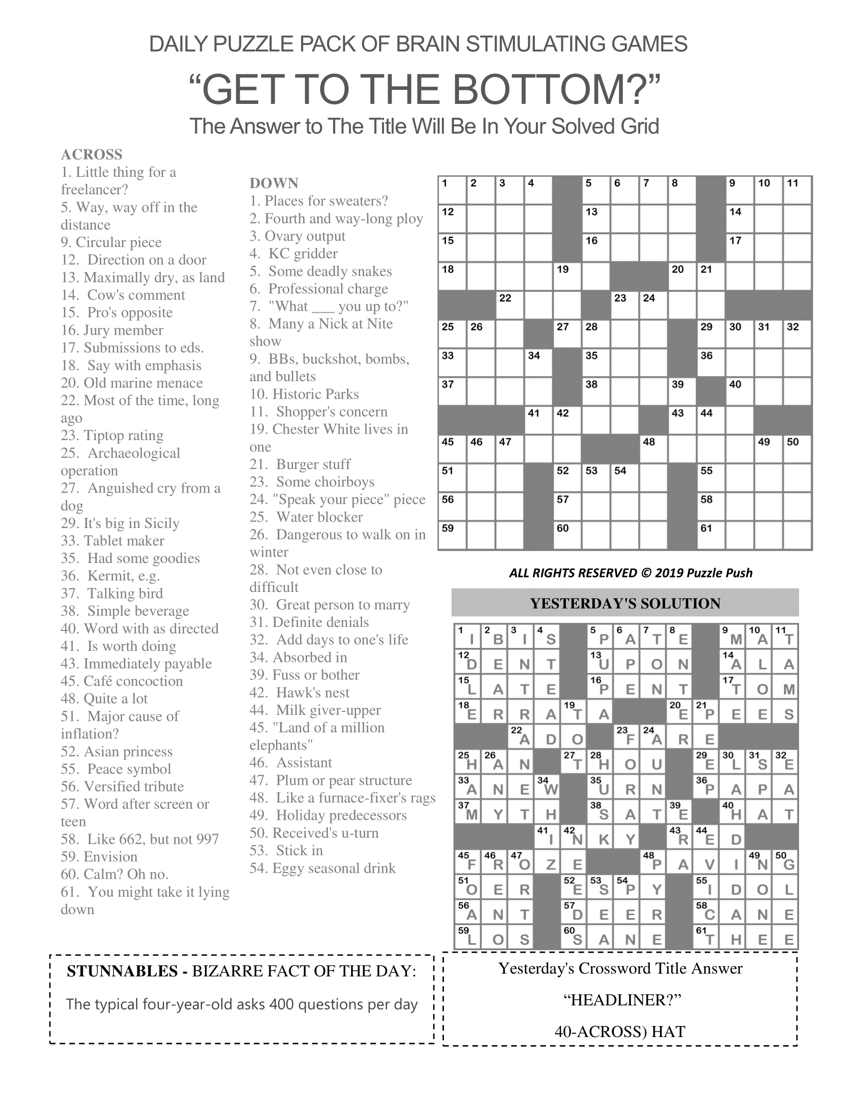Printable Crossword Puzzles By Timothy Parker
