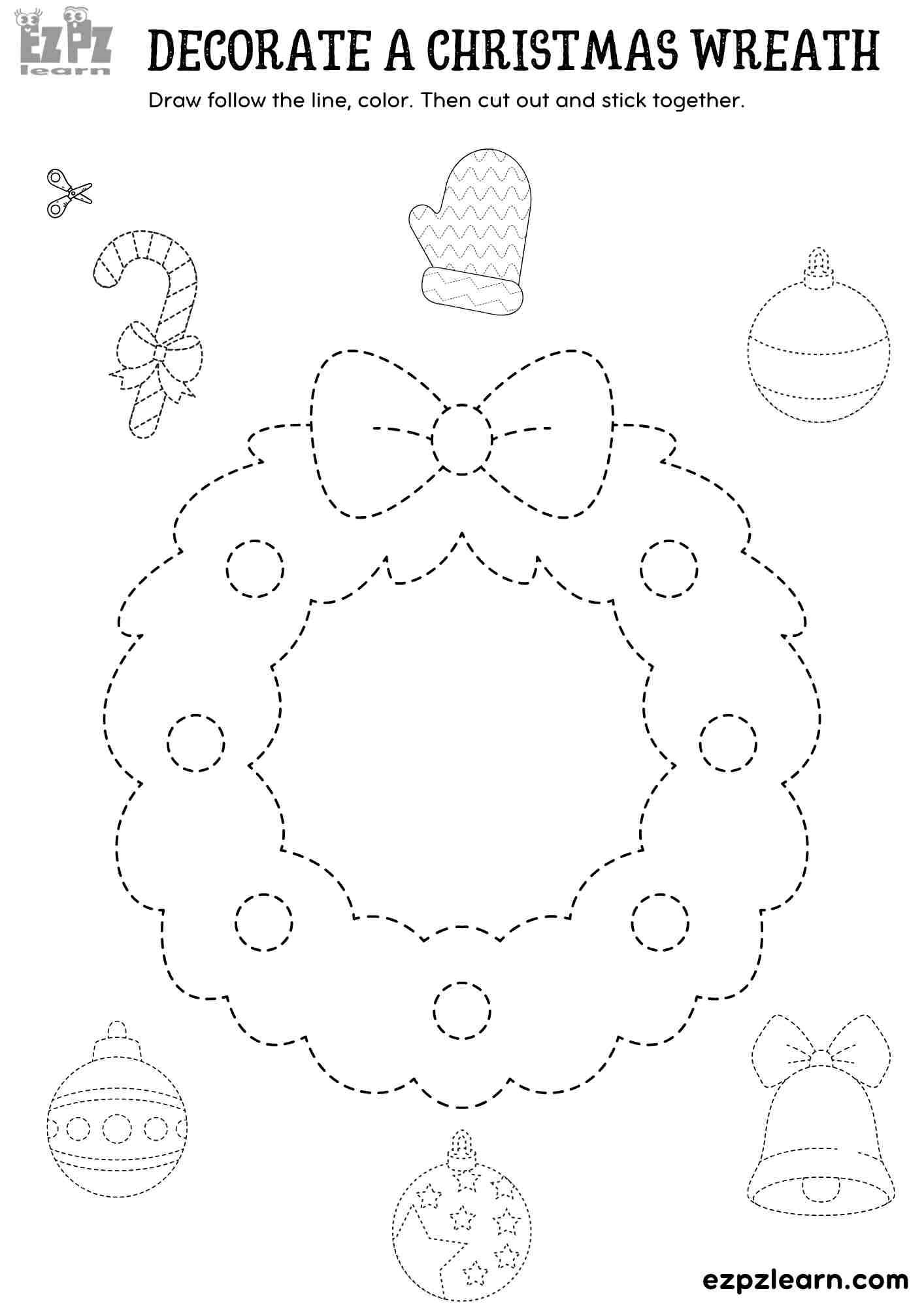 Printable Cut And Paste Decorate A Christmas Wreath Fun Holiday Craft For Kids Crafts