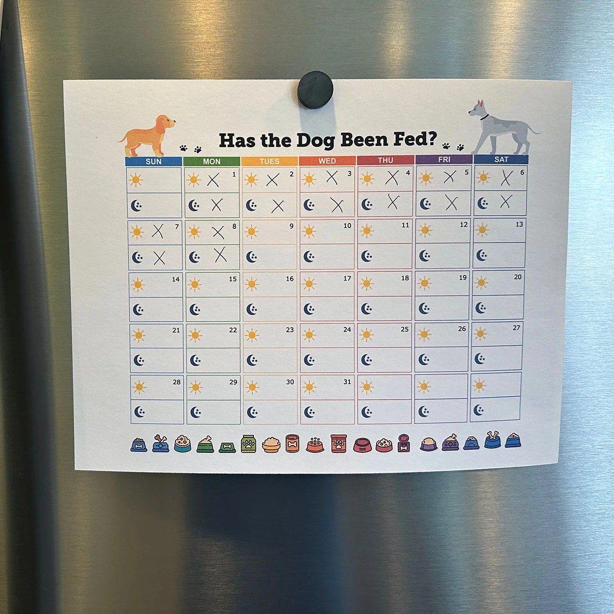 Printable Dog Feeding Chart Calendar