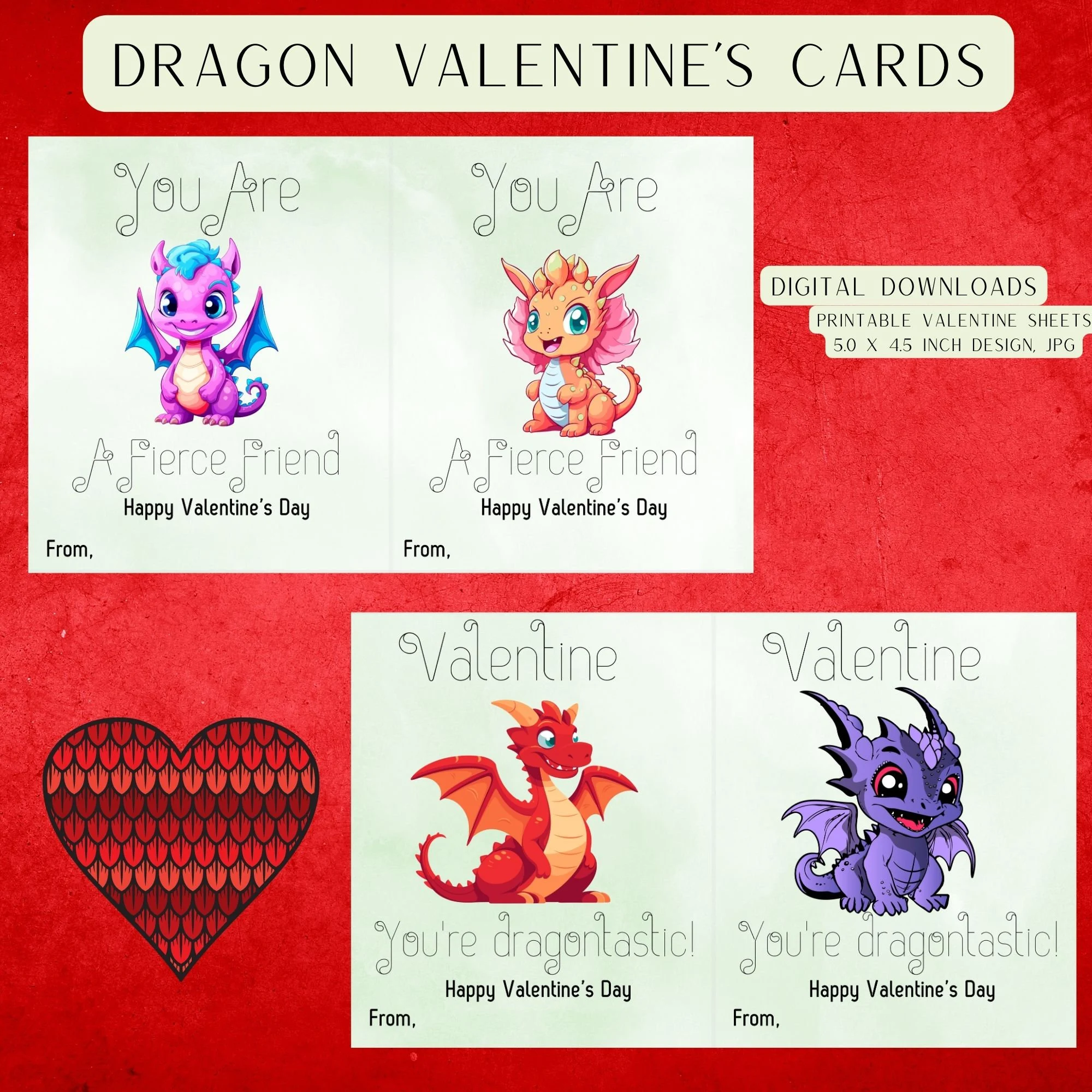 Printable Dragon Valentines Day Cards