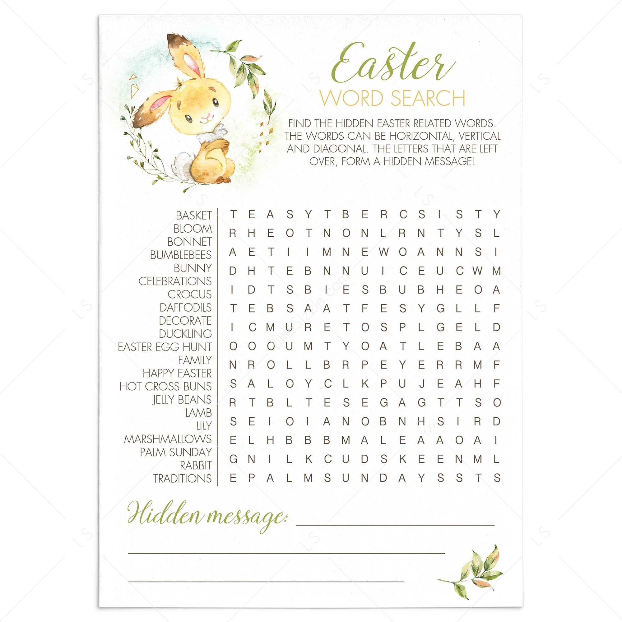 Printable Easter Word Search Game Instant Download
