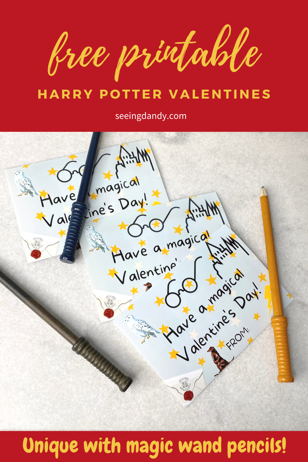 Printable Harry Potter Valentines Magic Wand Pencils
