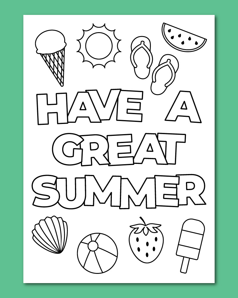 Printable Have A Great Summer Coloring Card