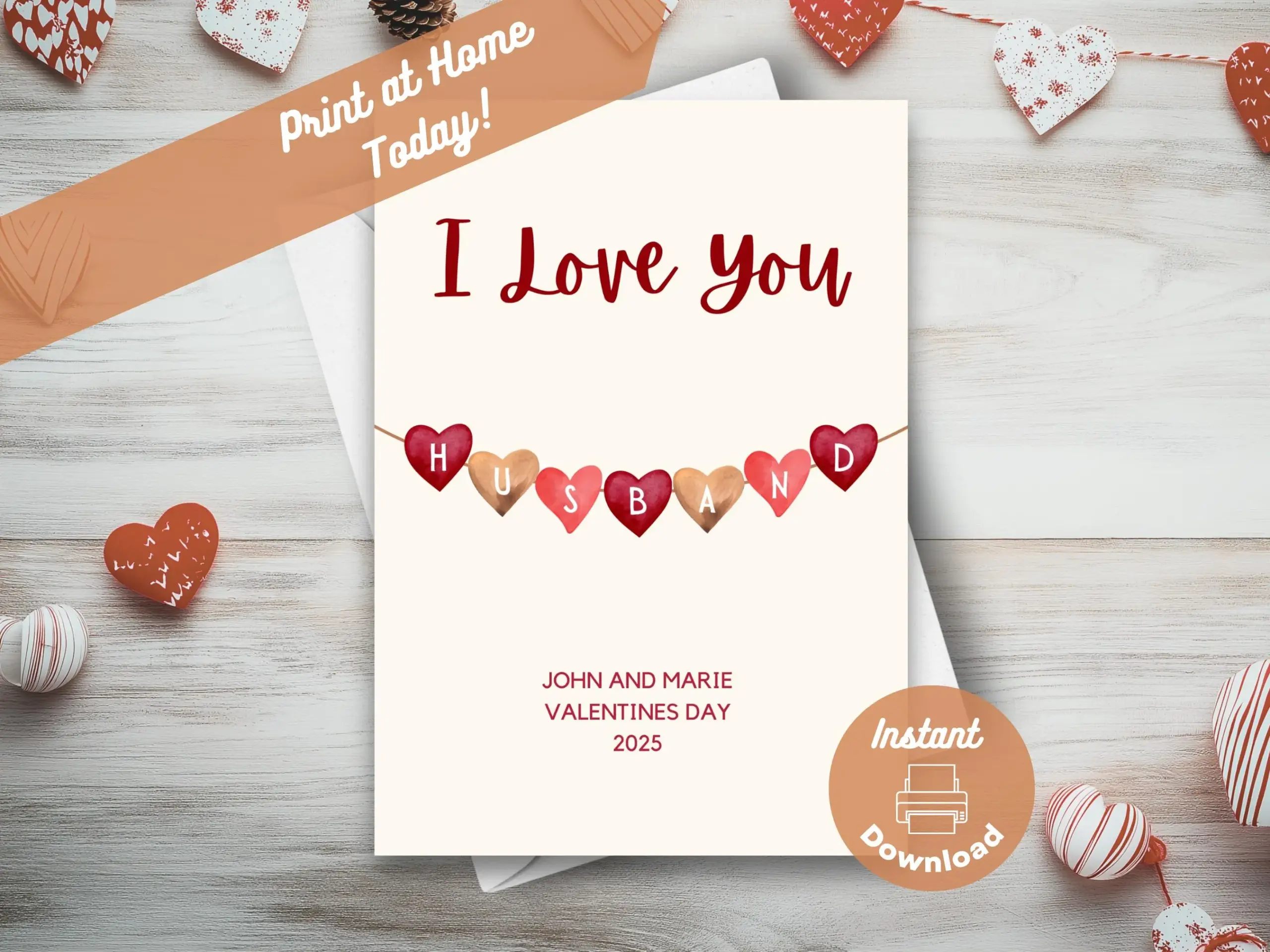 Printable Husband Valentine Card Instant