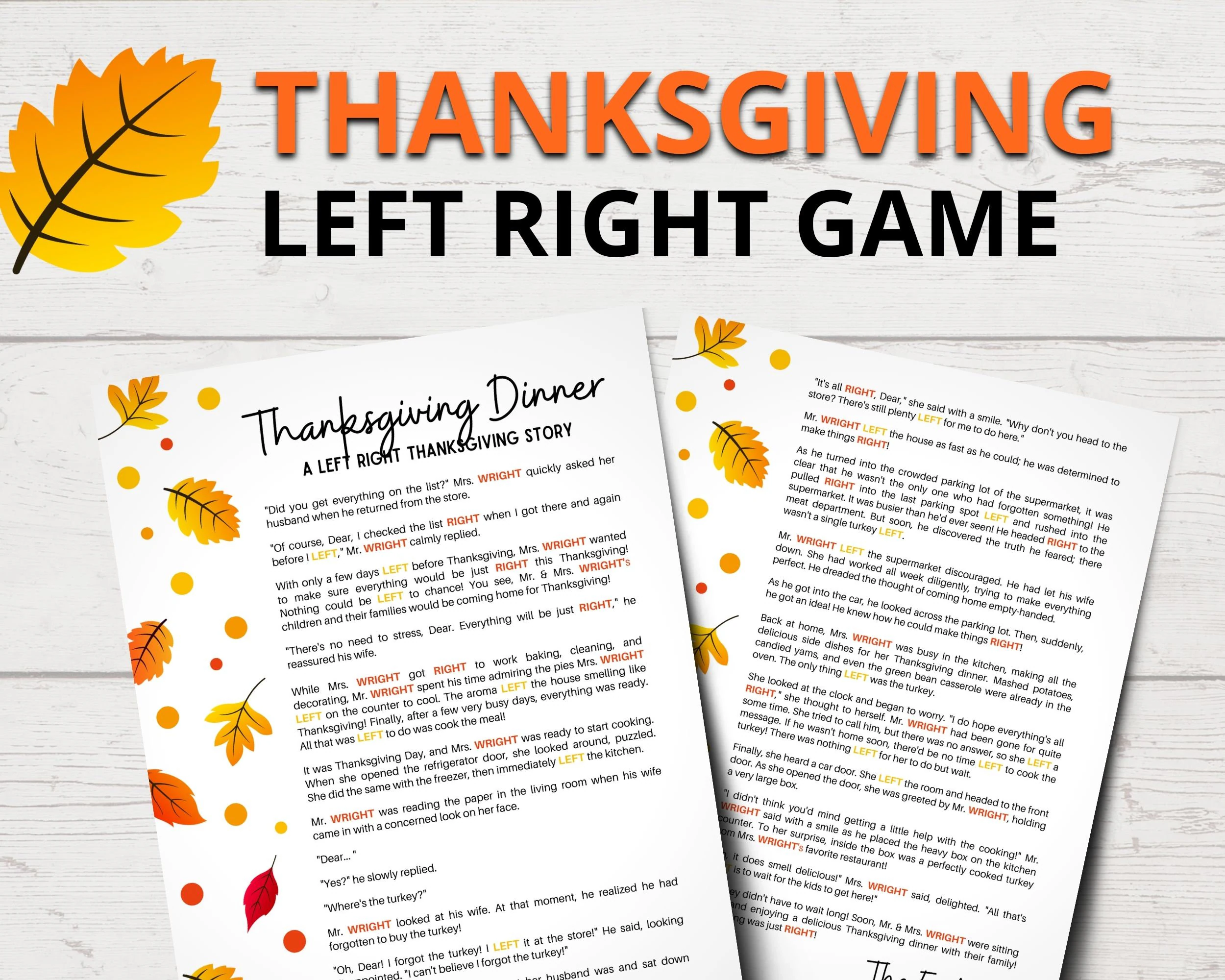 printable thanksgiving left right game