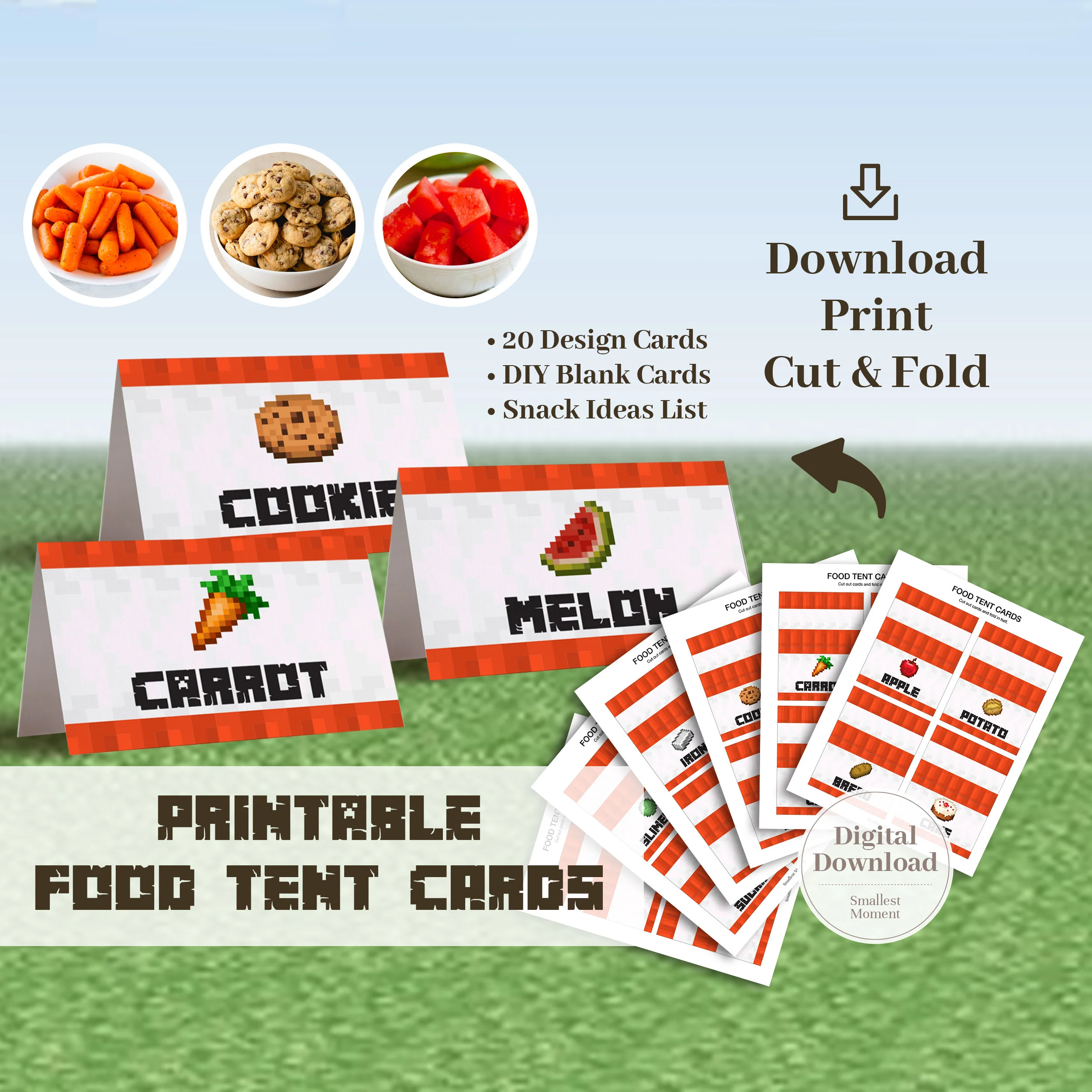 Printable Mine Food Cards Set Of 20 Diy
