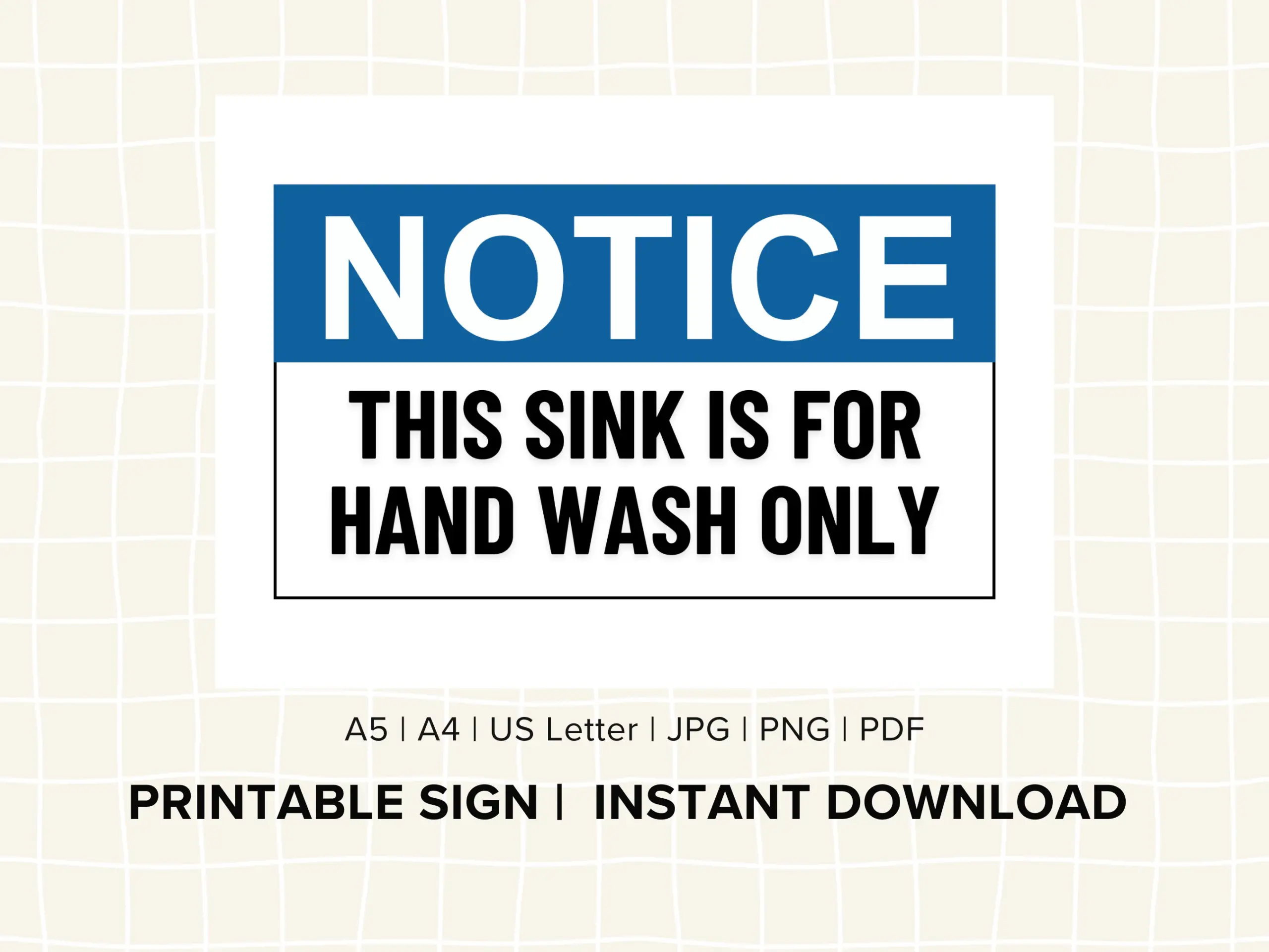 Printable Notice Hand Wash Sink Only