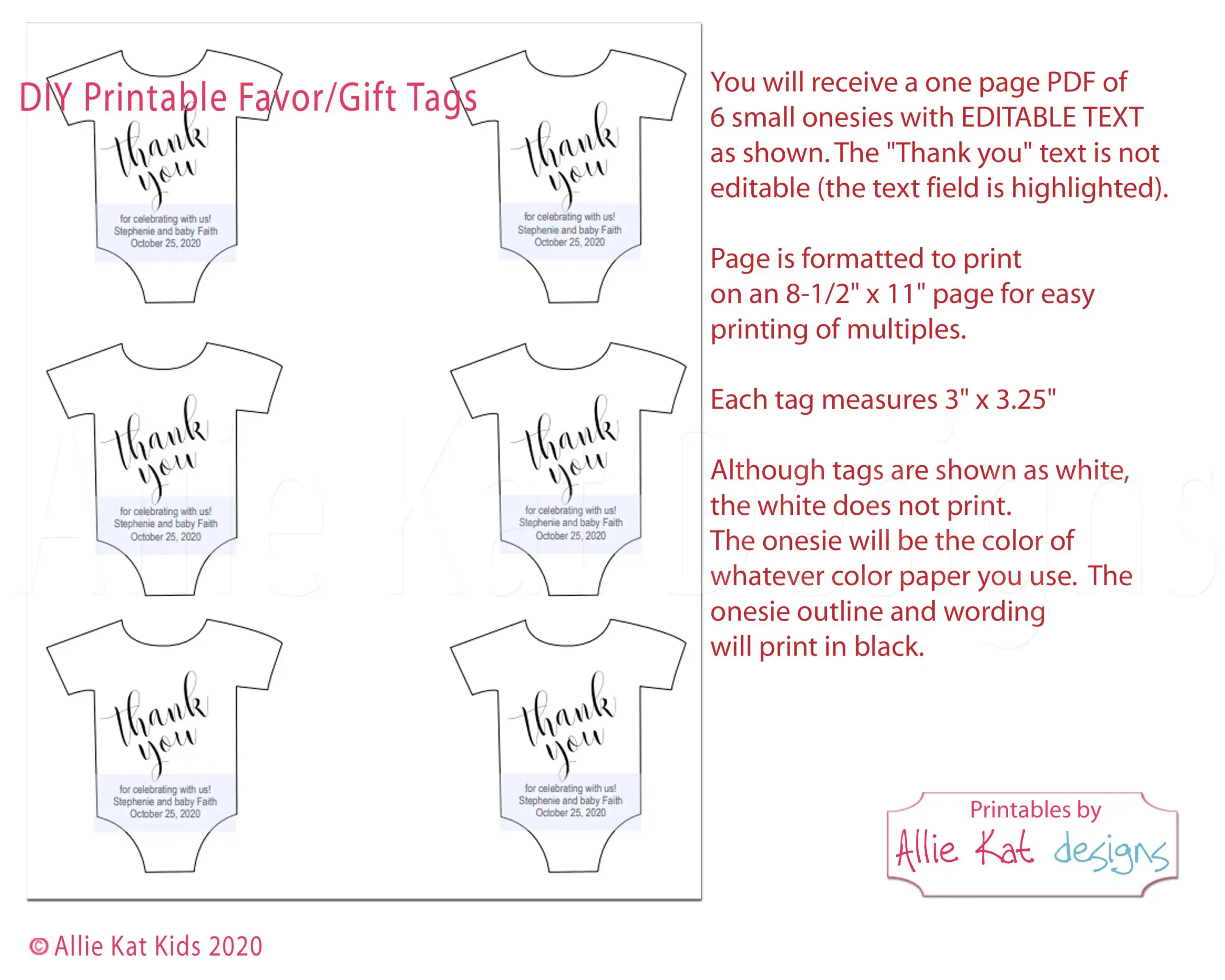 Printable Onesie Favor Tag Template Baby Printable Onesie Favor Tag Template Baby