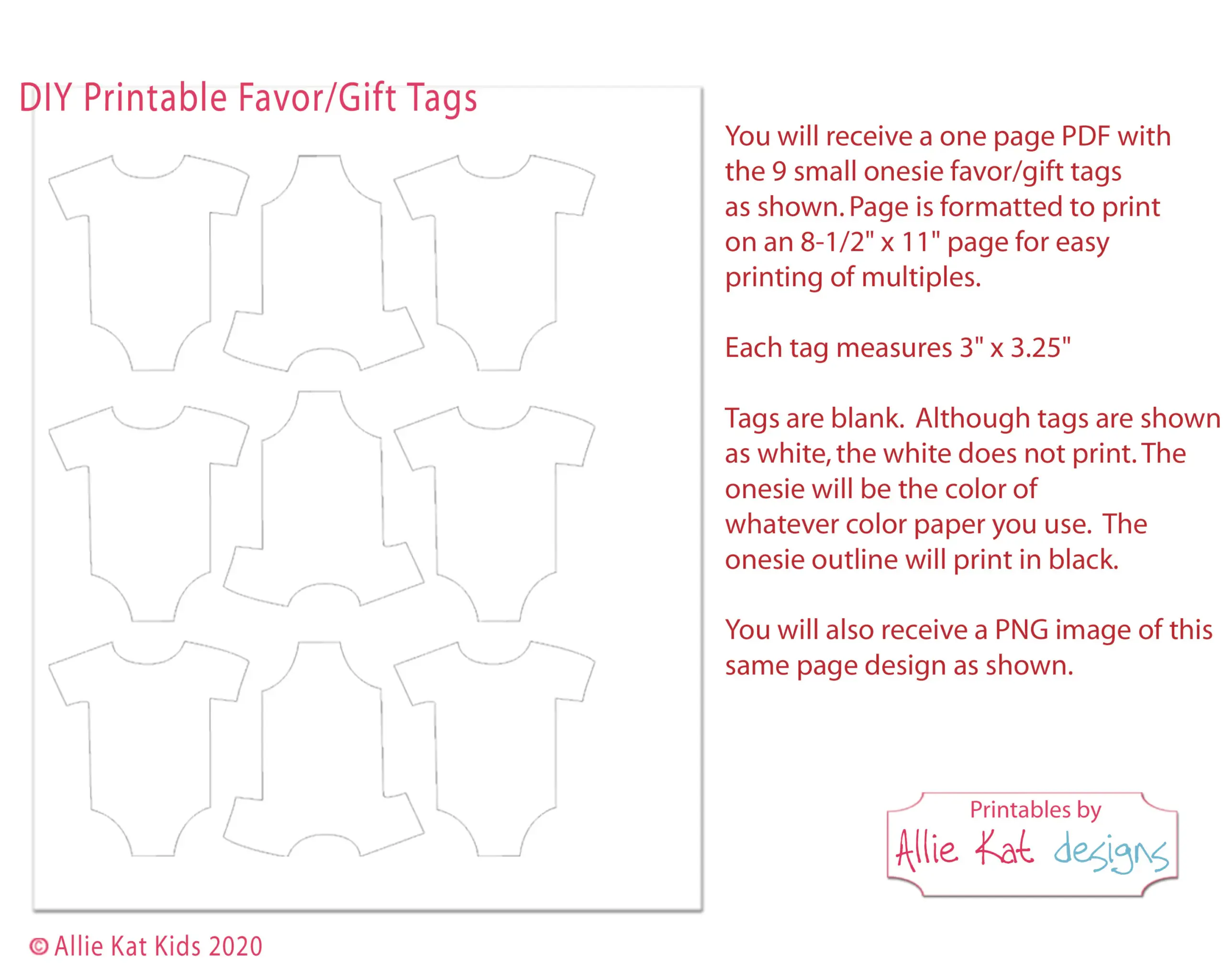Printable Onesie Favor Tag Template