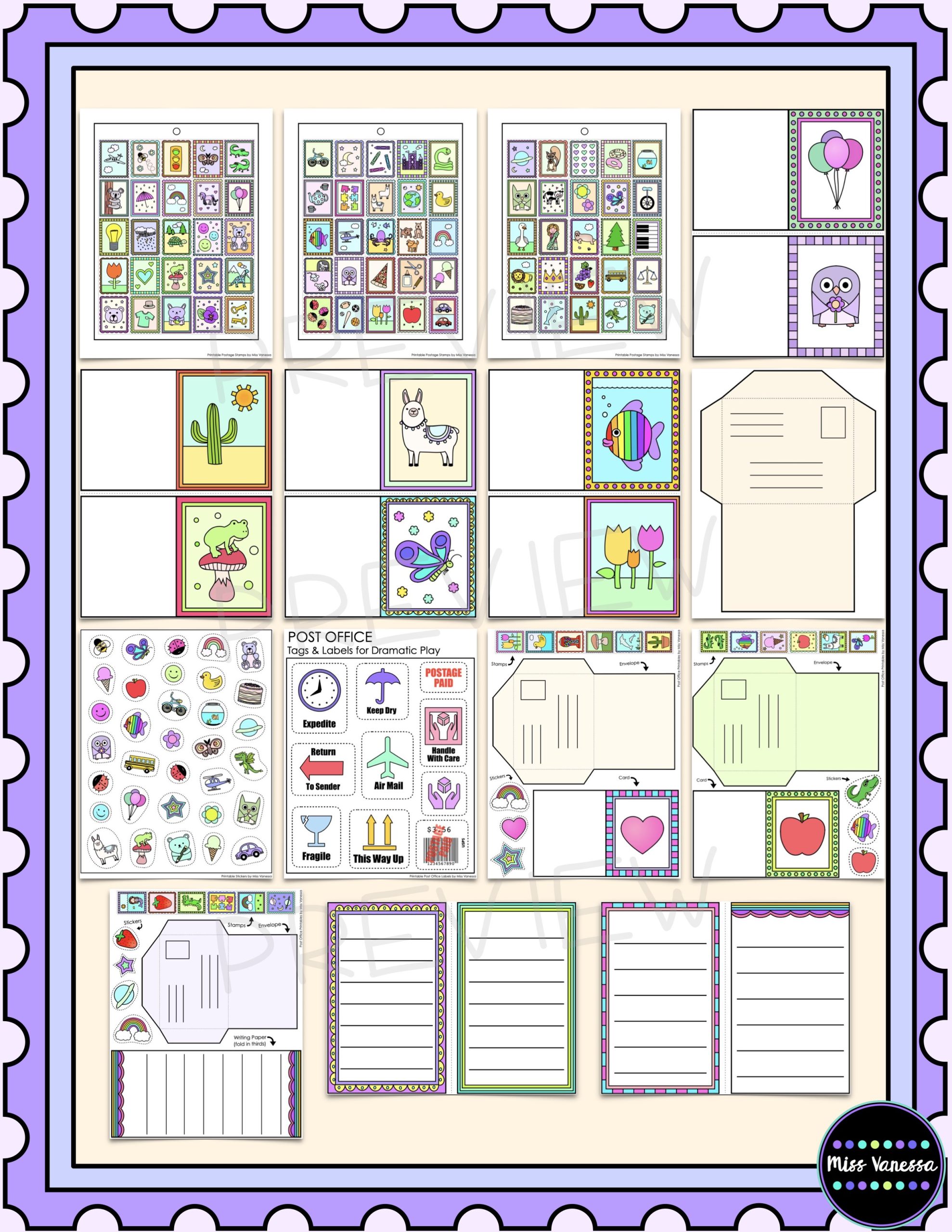 Printable Postage Stamps For Post Office Dramatic Play Usa