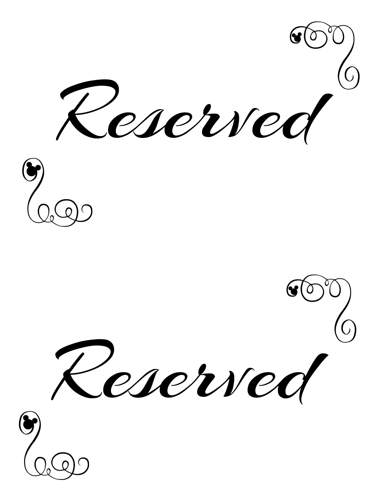 Printable Reserved Seating Signs