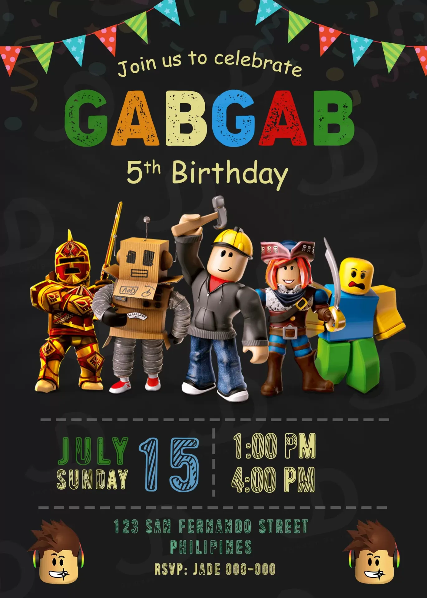 Printable Roblox Game Birthday Party Invitation