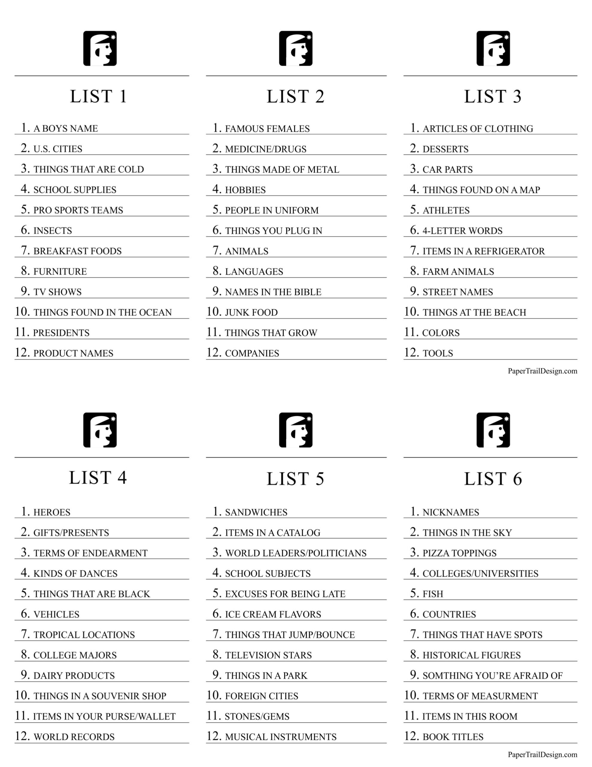 Printable Scattergories Game Printable Scattergories Game
