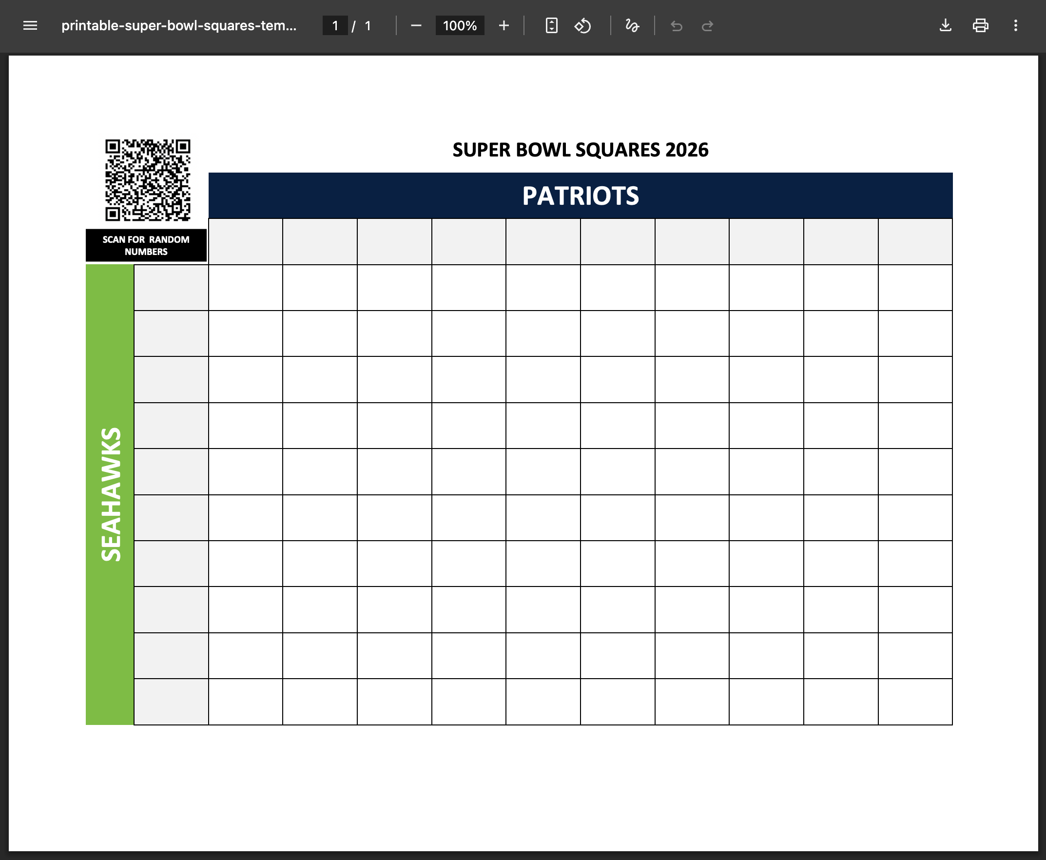 free printable super bowl 100 squares template