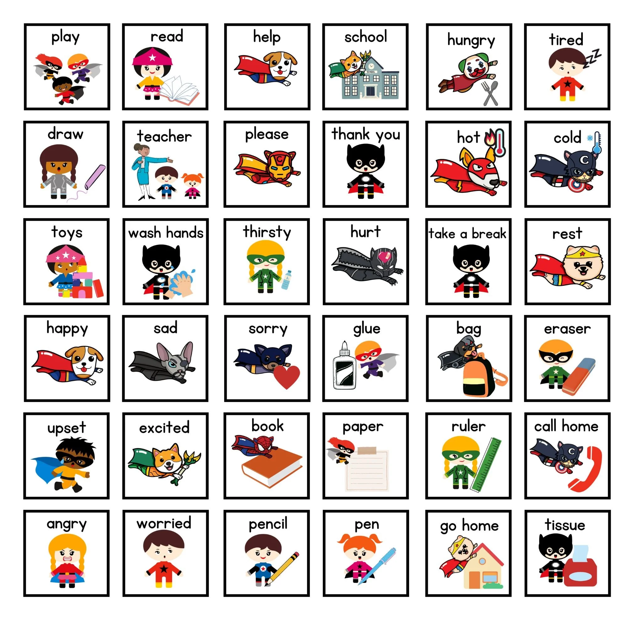 Printable Superhero Themed Communication Cards Printable Superhero Themed Communication Cards
