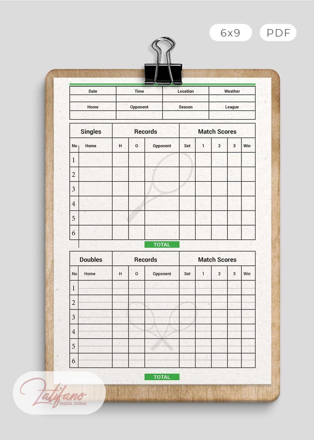 Printable Tennis Score Sheet