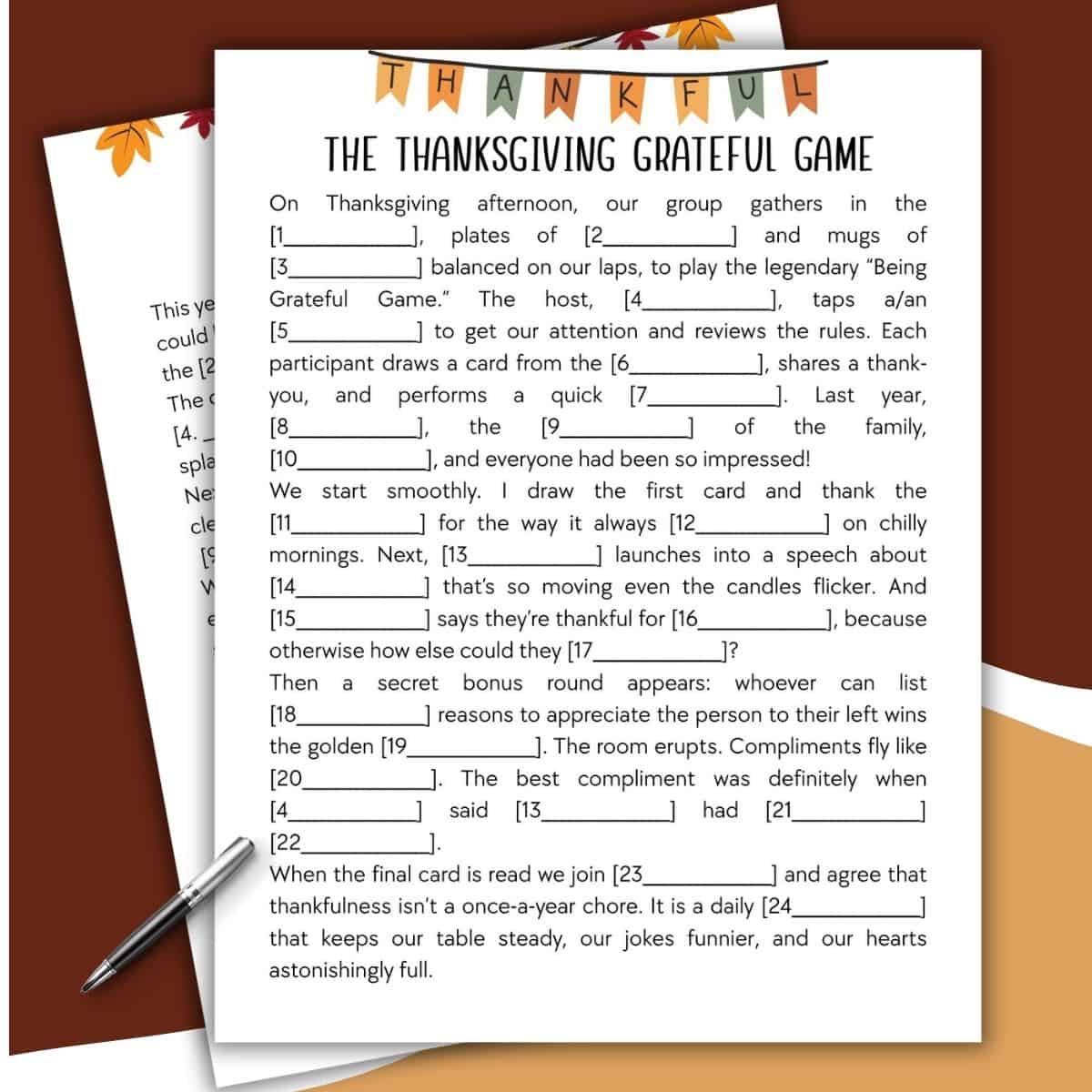 Printable Thanksgiving Mad Lib Style Bundle