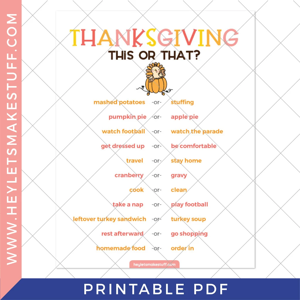 Printable Thanksgiving This Or That Game